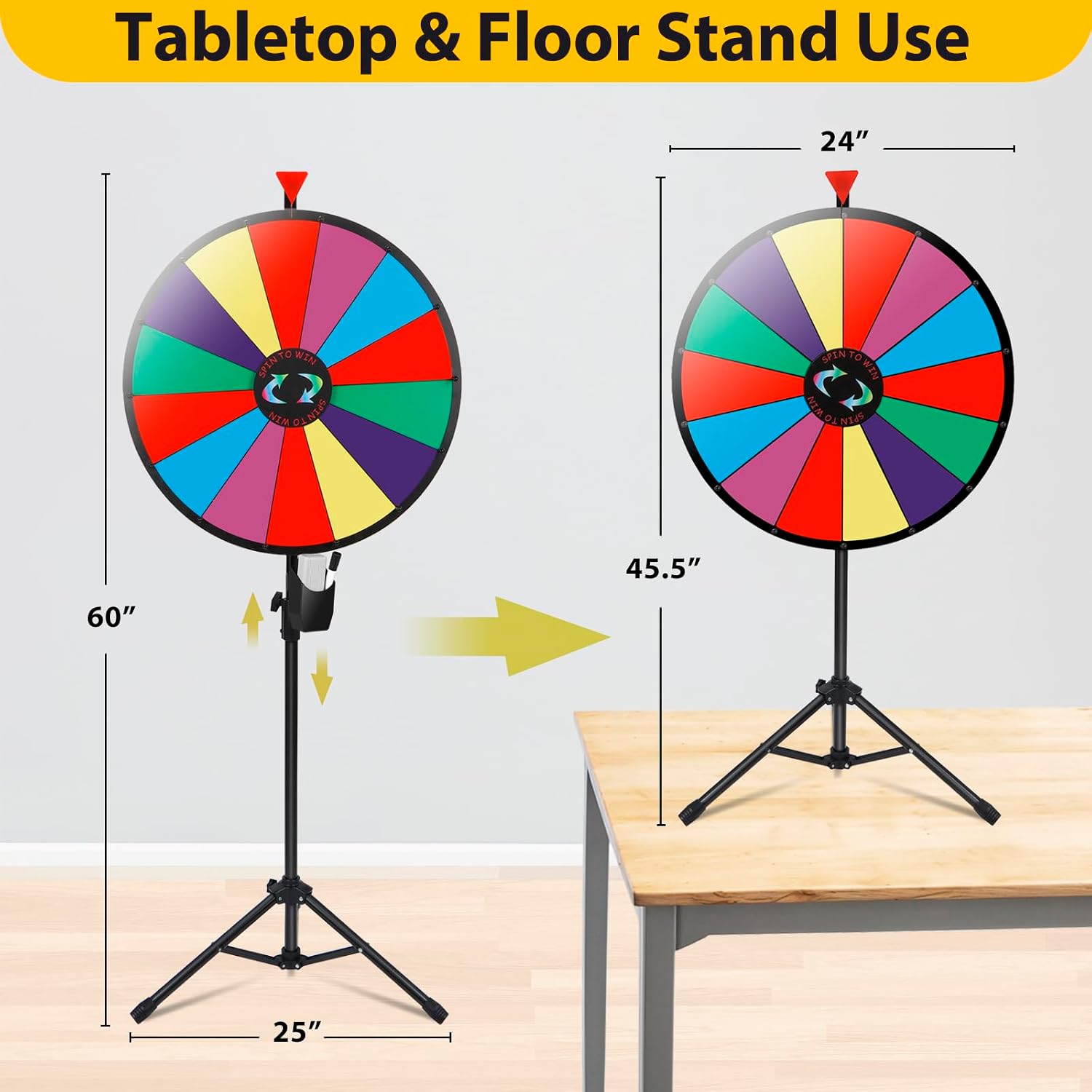 HomGarden 24" Colorful Spinning Prize Wheel | Dual-Use Tabletop/Floor Stand | Dry-Erase Board for Christmas, Carnival, Fundraiser, Promotional & Holiday Events