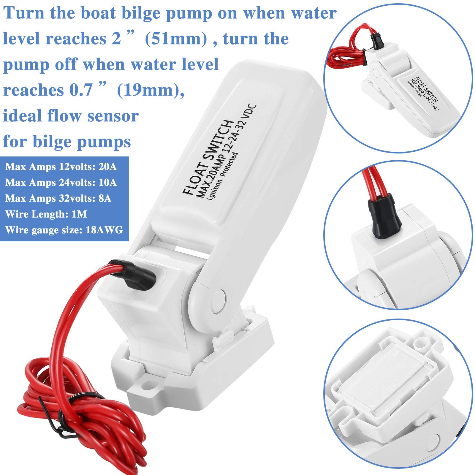 Boat Bilge Water Pump 12 V 1100 GPH Electric Marine Bilge Pump and Automatic Boat Bilge Pump