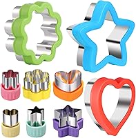 LAXIZAR 9-Piece Colorful Cookie Cutters Set - Star, Flower, Heart Shapes in 3 Sizes for Cookies, Fruits, Sandwiches