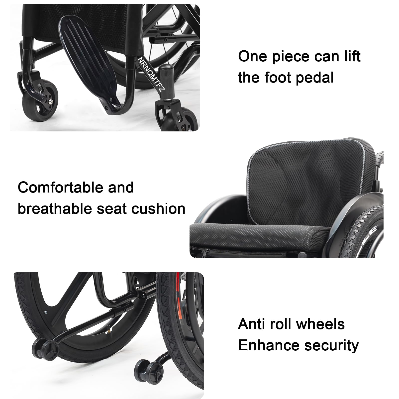 Sedia a Rotelle Sport All'Aria Aperta, Sedia a rotelle pieghevole Super-leggera da transito in alluminio,Carrozzina disabili ad autospinta con freno a mano,carico 100 kg(Seat width 40cm/15.7in,Black)