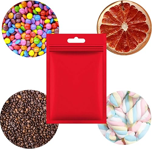 Miniatura 5 de 100 bolsas de plástico con cierre de cremallera de Mylar a prueba de olor, color rojo para almacenamiento de alimentos (3.9 x 7.1in)