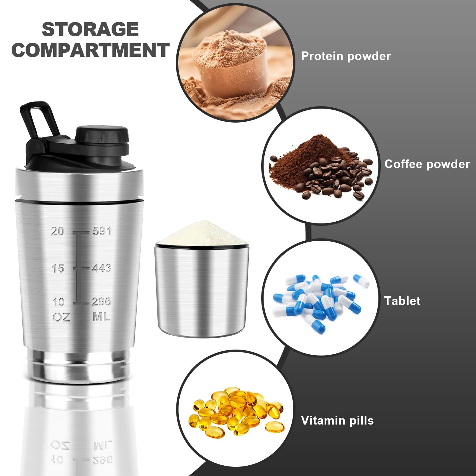Tokaneit 2 Pezzi Shaker Proteico con Sfera a Spirale 700ml Bottiglia Shaker per Proteine, Protein Shaker Bottle con 2 Mixball in Acciaio Inox + 2 Spugna di Pulizia, per Frullati di Proteine