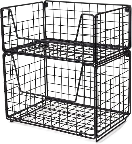 Miniatura 6 de TIEYIPIN Cesta de almacenamiento de alambre de metal de 2 niveles, apilable, para frutas, verduras, alimentos, gabinete, organizador de despensa,