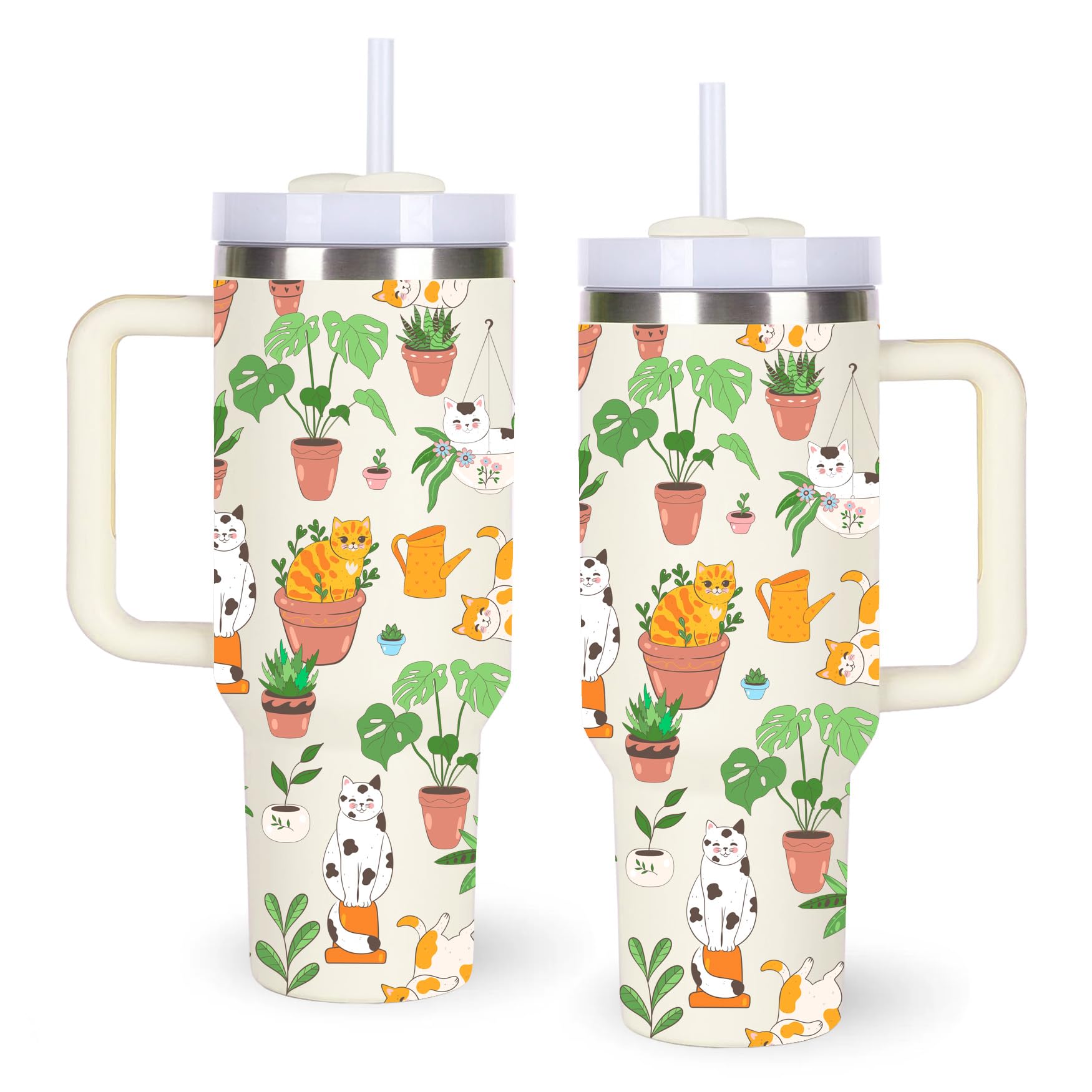 Photo 1 of momocici 40oz Cat & Plant Tumbler with Handle