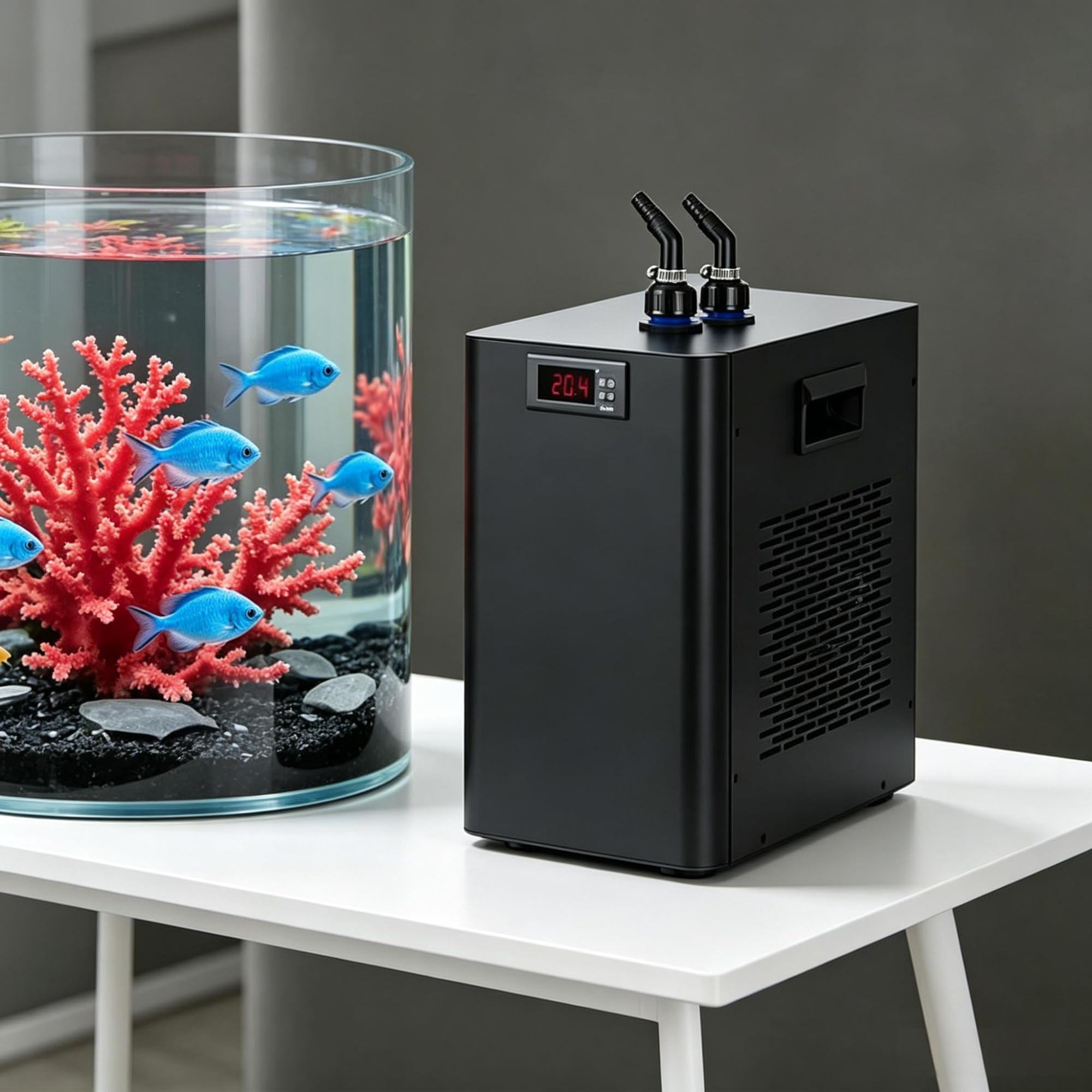 Enfriador de Acuario, silencioso, para peceras, Temperatura Ajustable de 5 a 40 °C, Incluye Bomba de Agua y Manguera de 3 m, Ideal para corales de Arrecife y Plantas acuáticas.(100L(26gal))