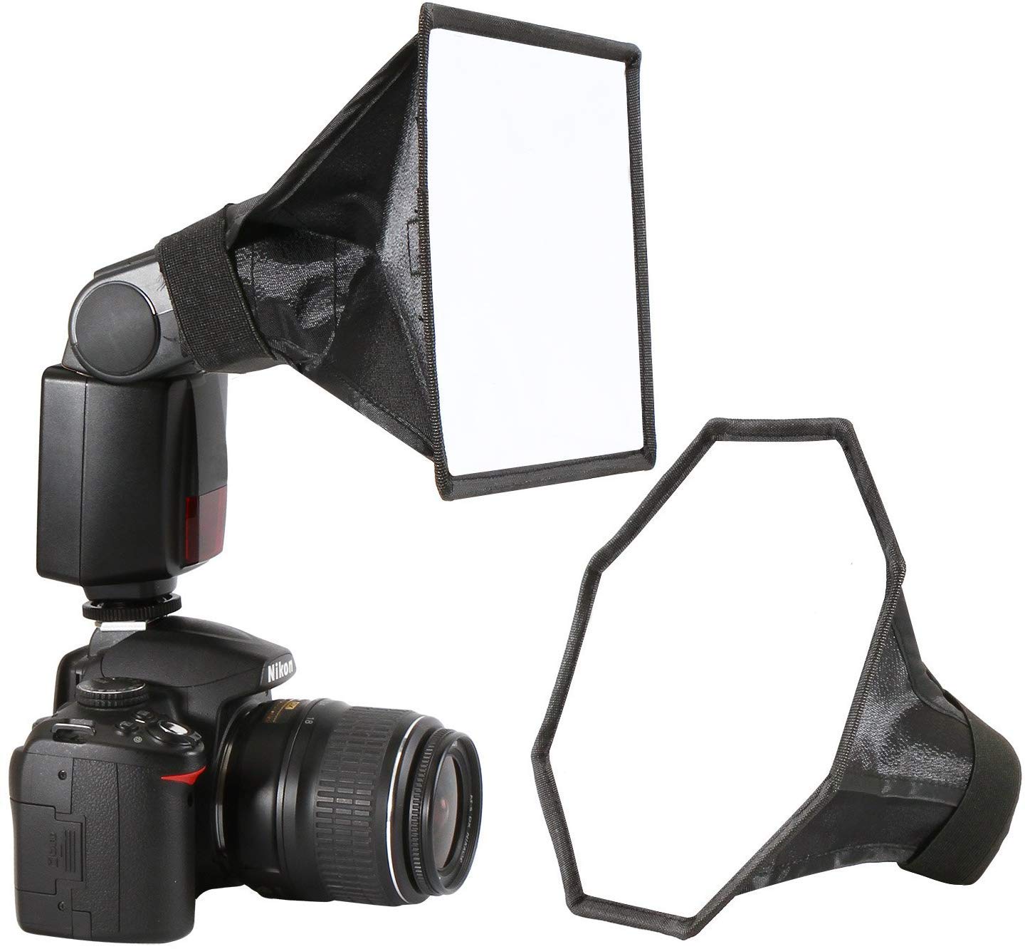 SUPERNIC Flash Diffuser Light Softbox Kit (Universal, Collapsible with Storage Pouch) - 8"/20cm Octagon Softbox + 8" x6"/20c15cm Softbox Set for Canon, Yongnuo and Nikon Speedlight with microfiber cloth-image-7