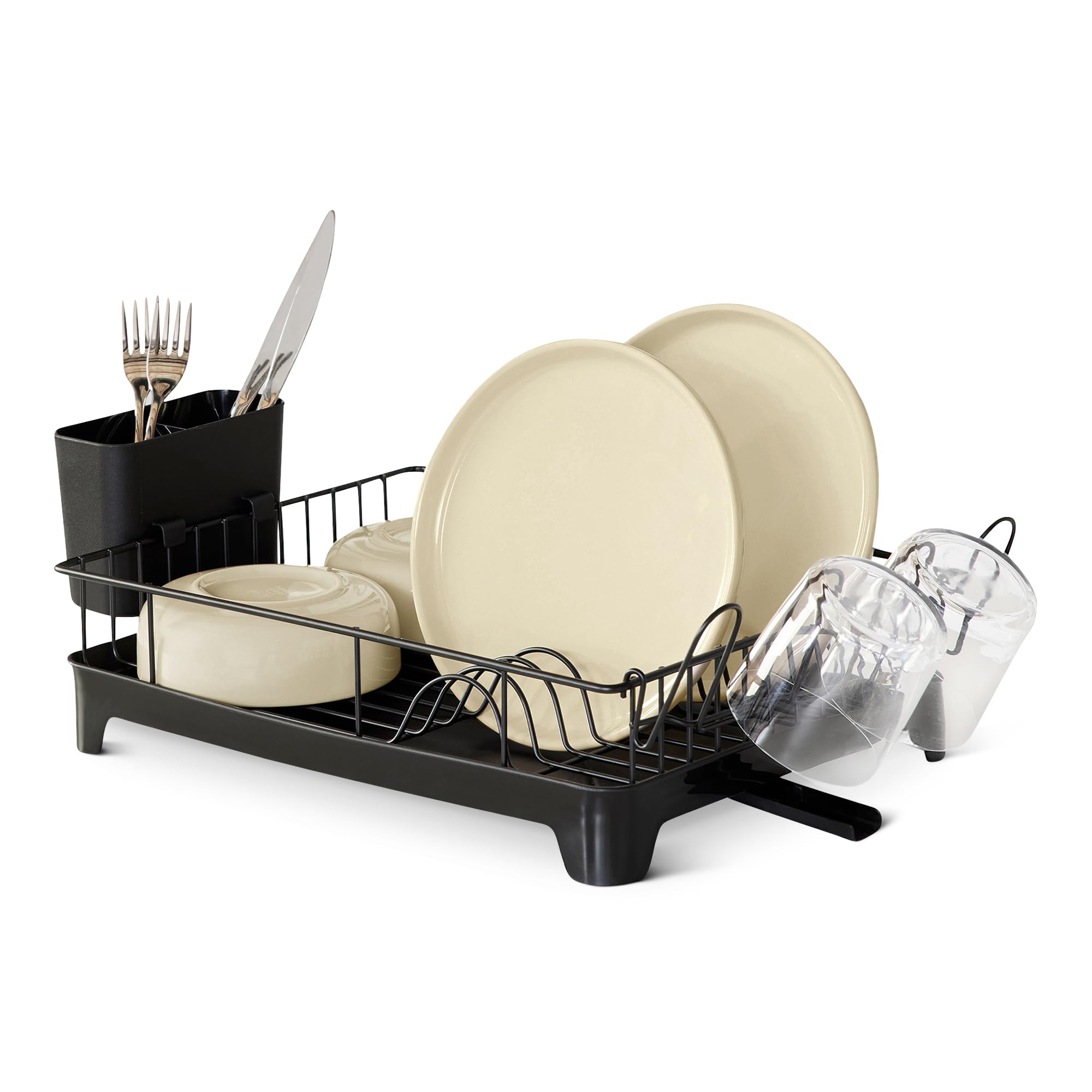 Amazon Basics Dish Drying Rack, Stainless Steel, Rust-Resistant, Dish Drainer, Kitchen Countertop Organiser, 38.7 x 29.5 x 10.2cm, Black