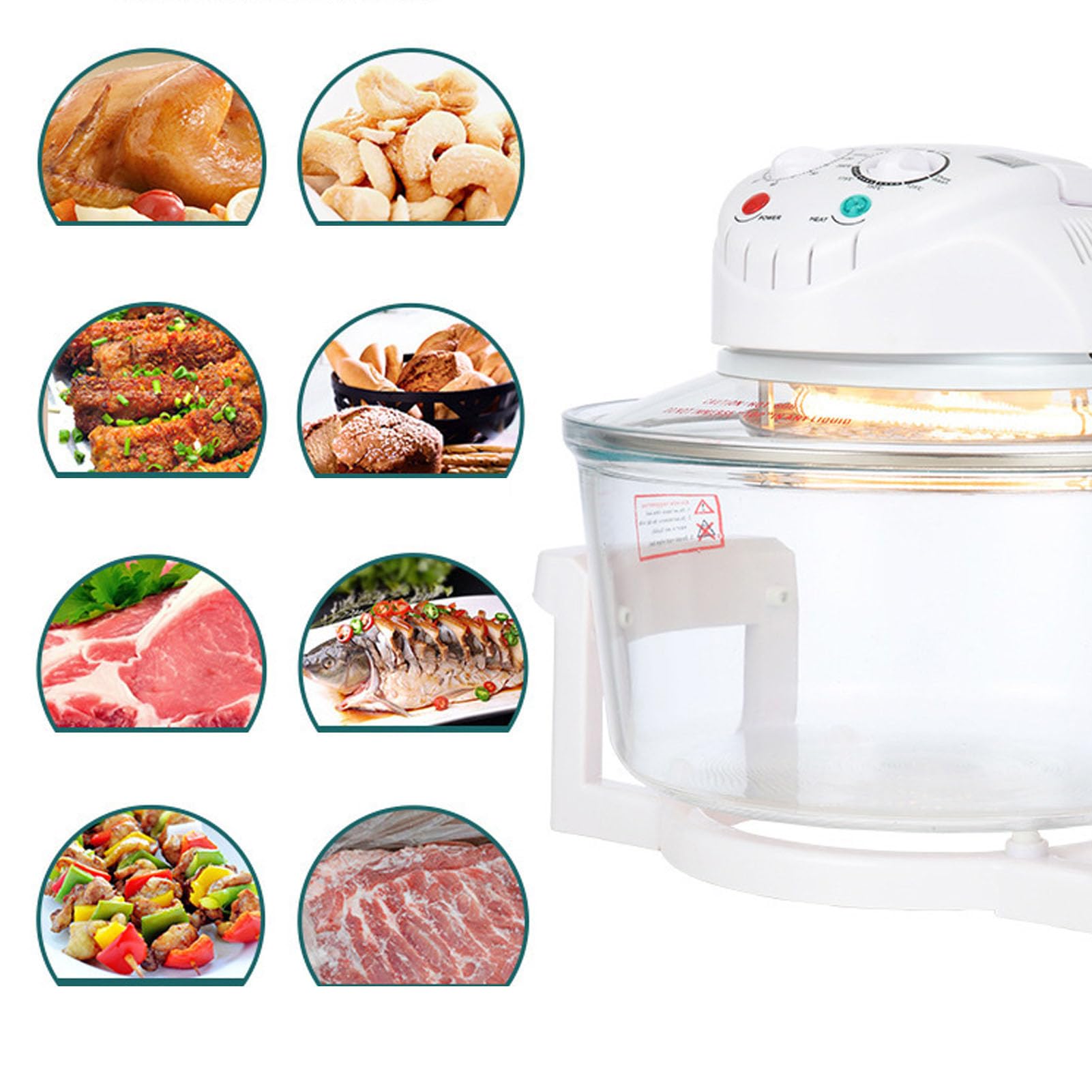 Friggitrice Ad Aria in Vetro, Friggitrice per Alimenti Senza Olio Visibile a 360 Gradi, Friggitrice Elettrica da 12 Litri con Funzione di Scongelamento, 1200-1400 W, Temperatura