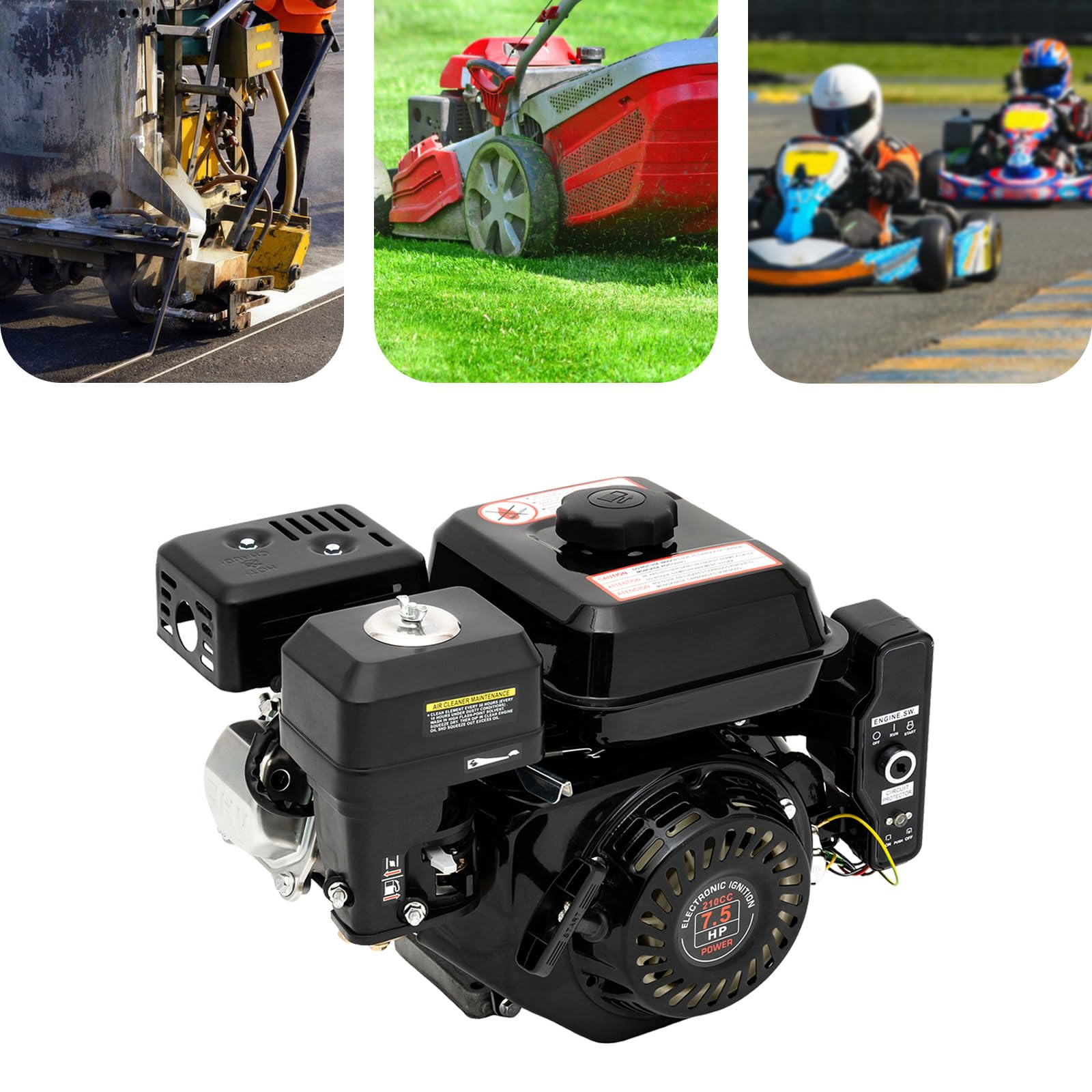 Motor de gasolina eléctrico de 7,5 CV, motor industrial de 4 tiempos, motor de karting de 212 CC con eje de 20 mm de diámetro, motor estacionario, motor de carga pesada 3600 rpm, motor de repuesto
