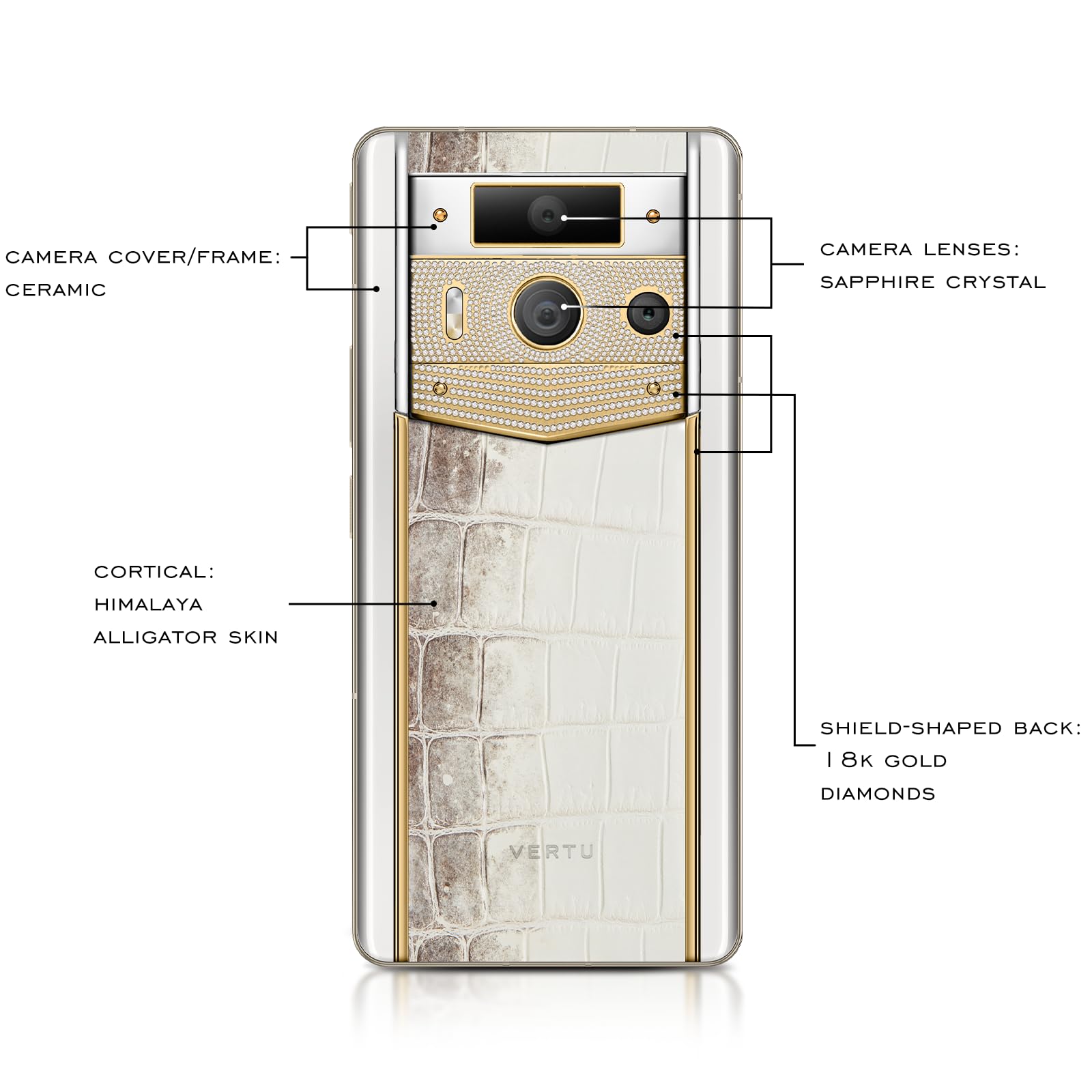 VERTU METAVERTU 2 Luxury Custom Made - Plain Weave 18K Gold with Diamond  Himalayas Alligator Skin Web3 AI Phone - White (512, GB) : Buy Online at  Best Price in KSA -