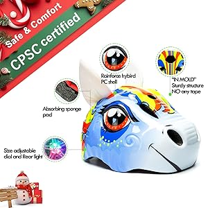 Unicorn Toddler and Kids Bike Helmet Adjustable and Multi-Sport for Child Boys and Girls.for Bicycle Skateboard Skating Scooter Helmet with Rear Light.