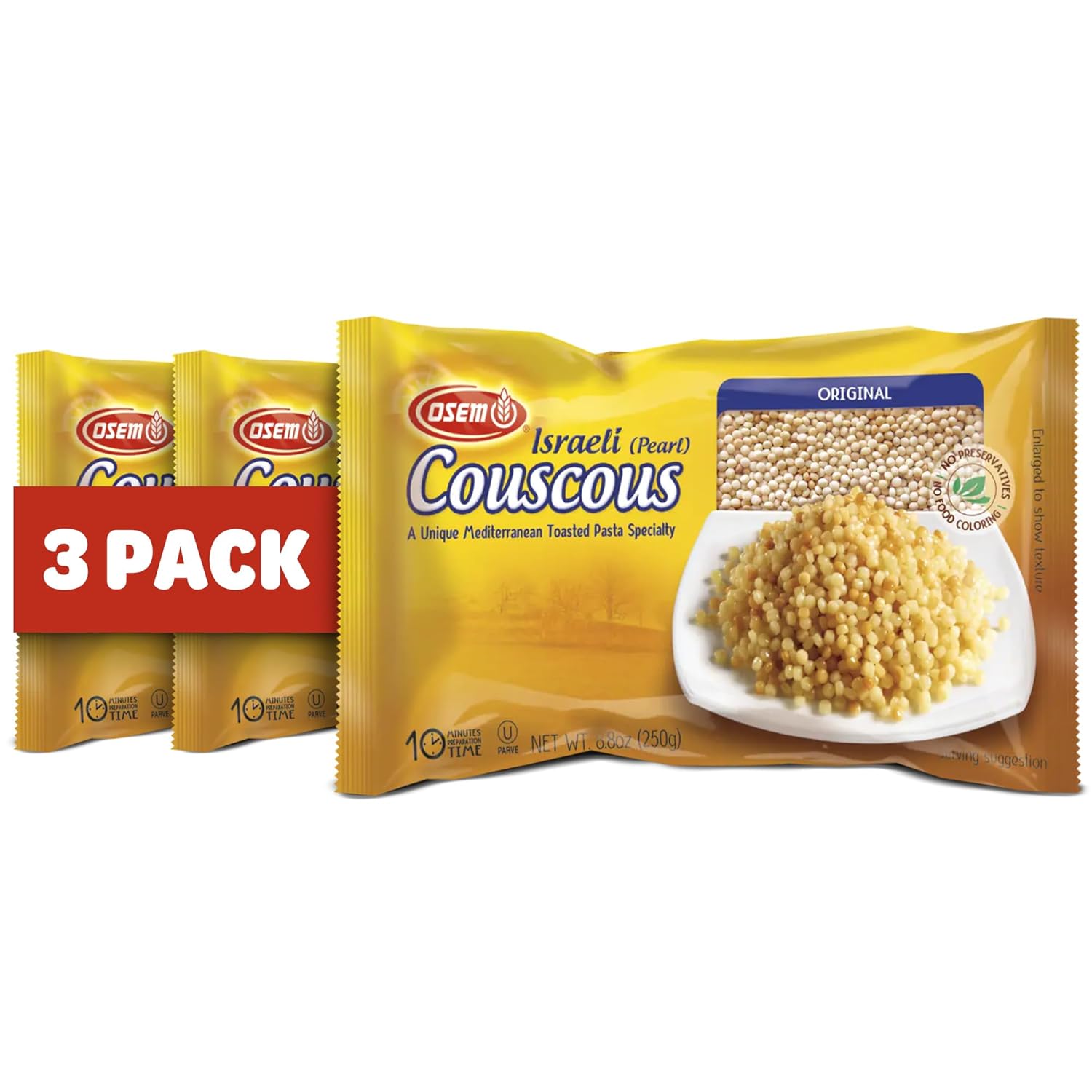 Osem Israeli Pearl Couscous - Wheat Couscous Pearls, Pearled Mediterranean Pasta Alternative, Original Plain, Kosher Parve - 8.8oz Bags (Pack of 6)