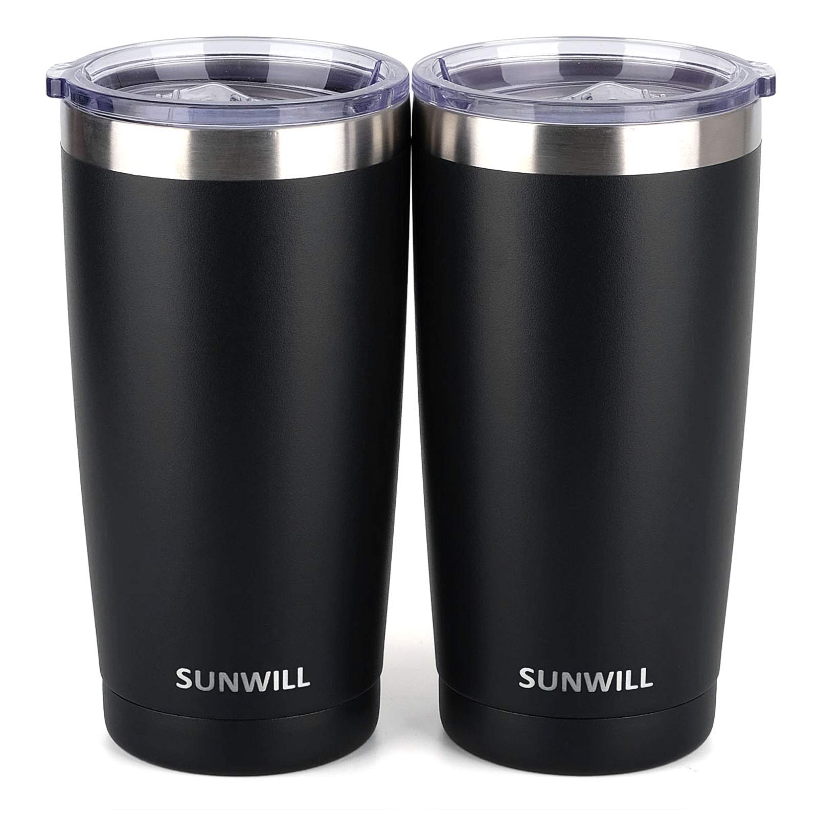 Travel Coffee Mug with Lid, 20 oz Tumbler Set of 2, Insulated Stainless Steel Cup for Water, Tea, Ice, Powder Coated Black 2 pack