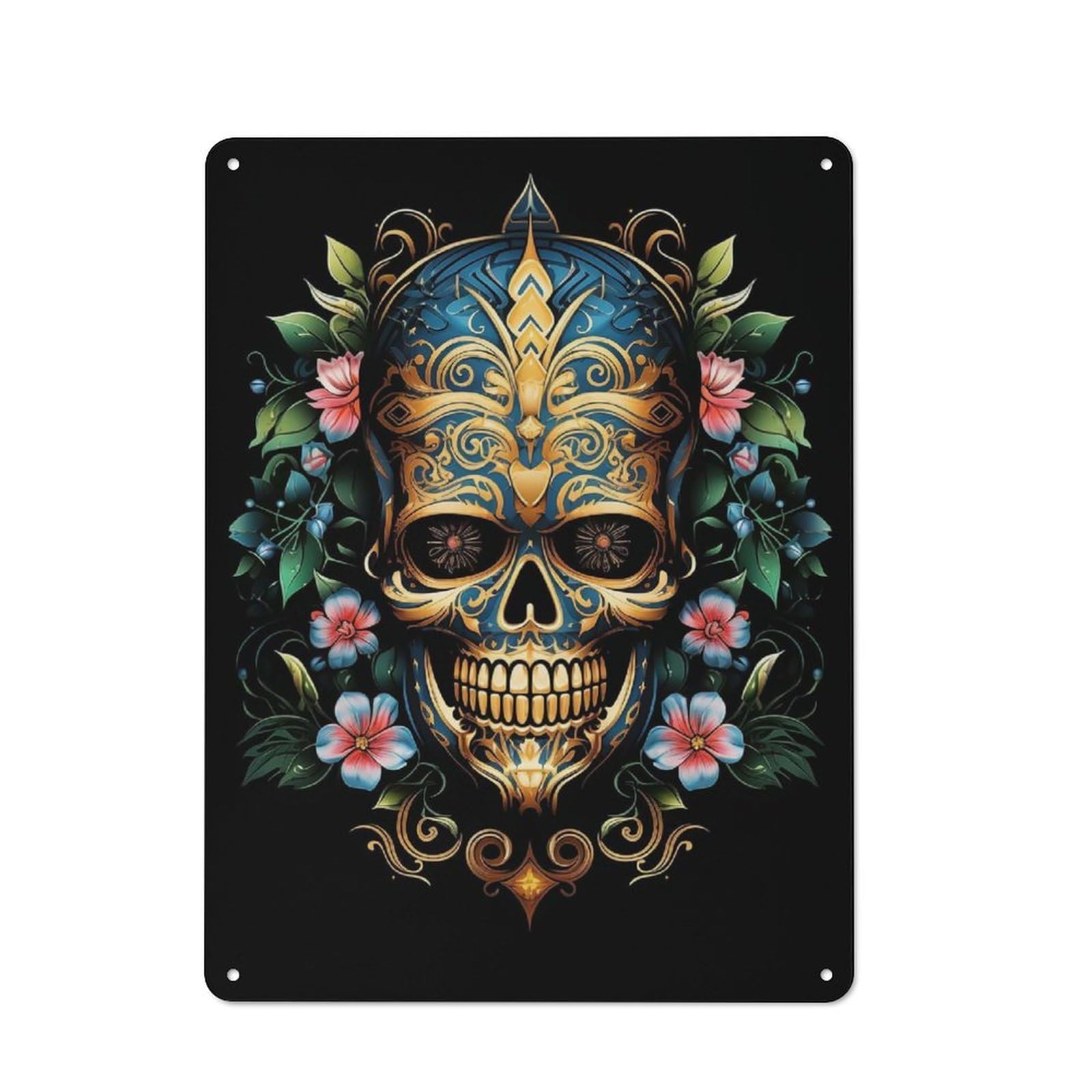 Mesoamerican Skull 1 Retro Metal Sign 40x30cm for Garden Room Or Summerhouse, A Decorative Metal Sign for Garden Rooms And Summerhouses