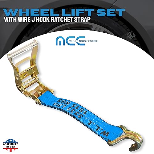 Miniatura 3 de Mega Cargo Control Juego de 4 correas de lazo de anillo O de elevación de rueda de 2 pulgadas x 10 pies con (4) trinquetes de 2 pulgadas, (4)