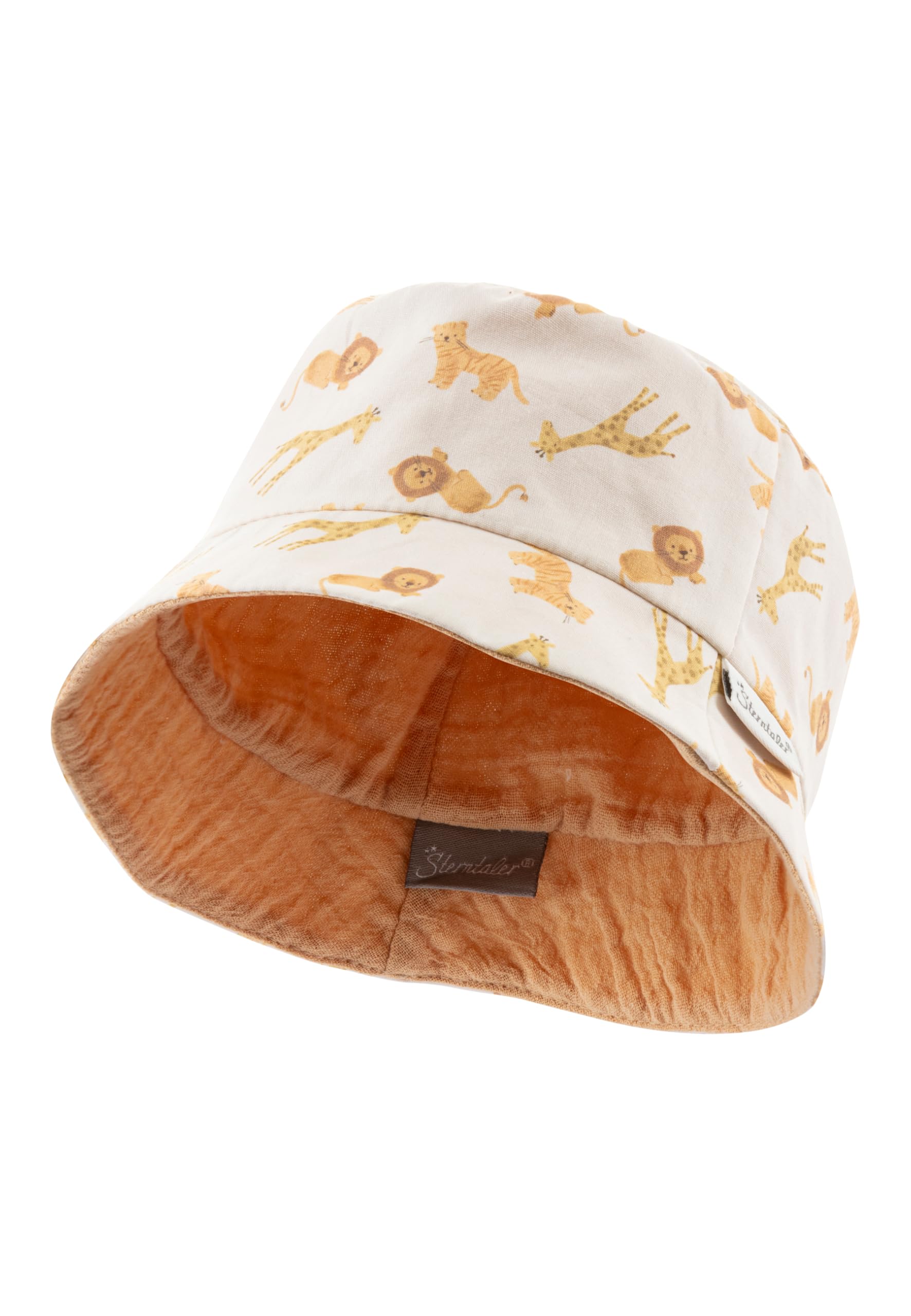 Sterntaler Unisex Children's Reversible Bucket Hat Printed with Lions and Giraffes Sun Hat, Natural, 5 1/2