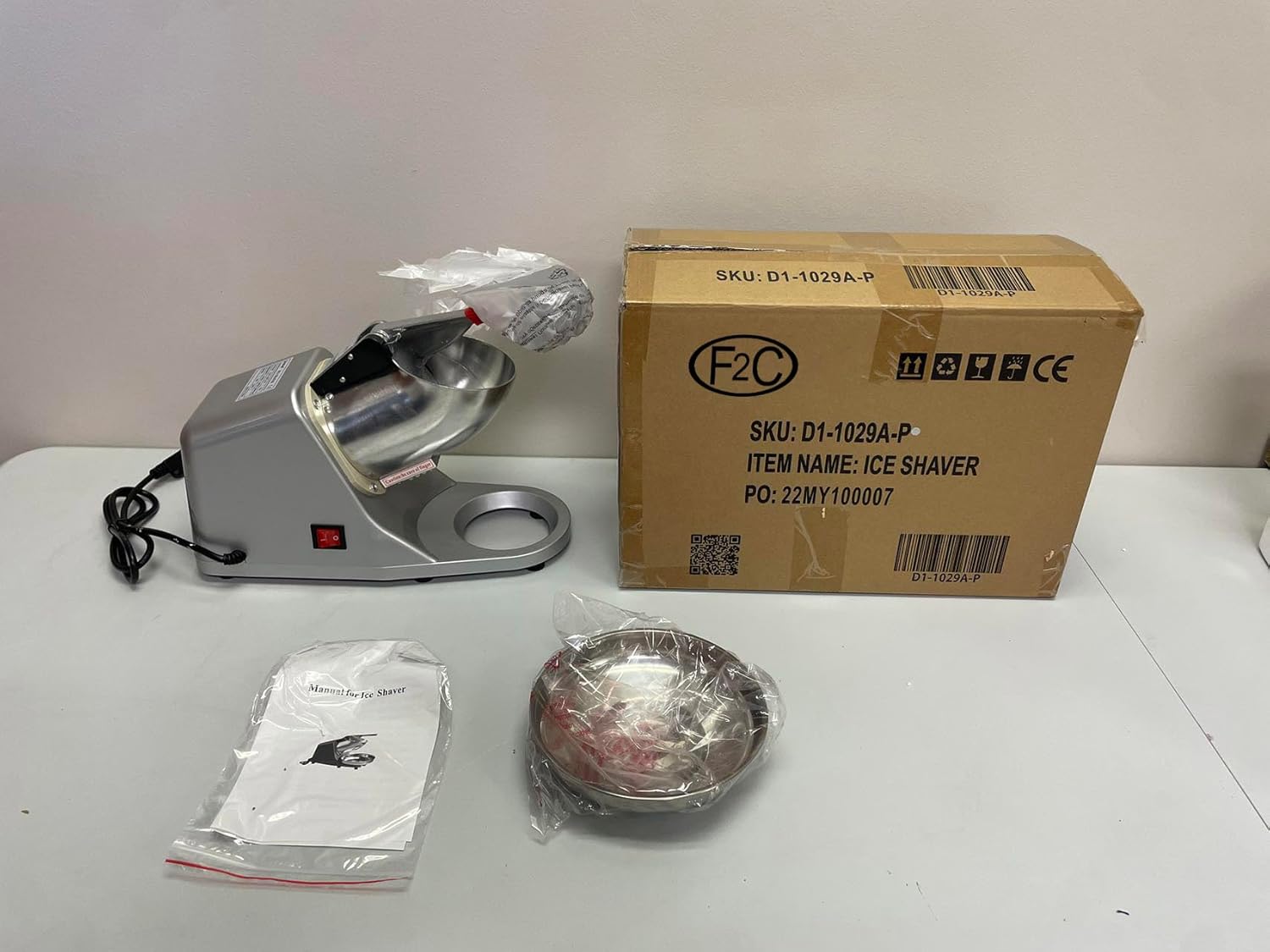 F2C Electric Ice Crusher Shaver Snow Cone Maker with Stainless Steel Blades 300W 145 lbs/hr for Home and Commercial Use (Silver)