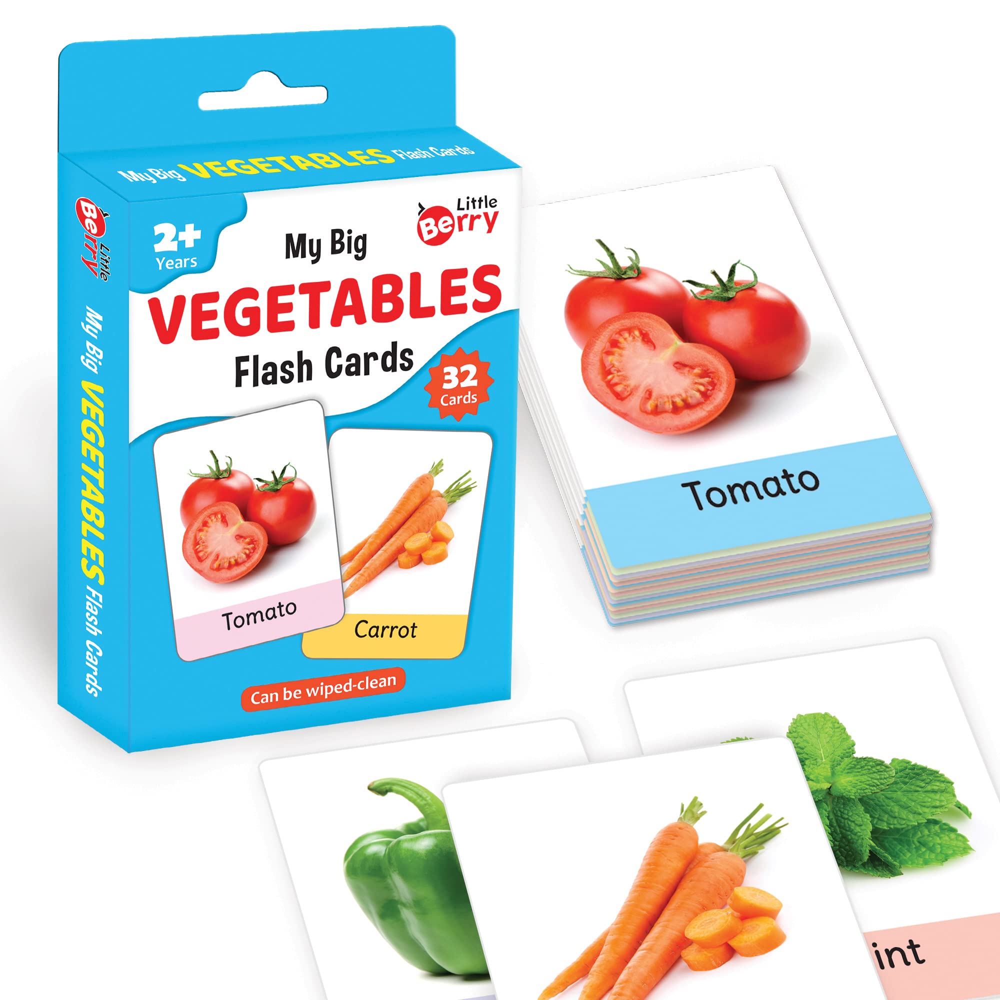 Little Berry Big Flash Cards for Kids: Vegetables | 32 Double-sided Picture Cards, Durable & Water Resistant | Early Learning & Development Toy for Preschooler & Toddler 2-6 Years | Can Be Wiped Clean-image-29