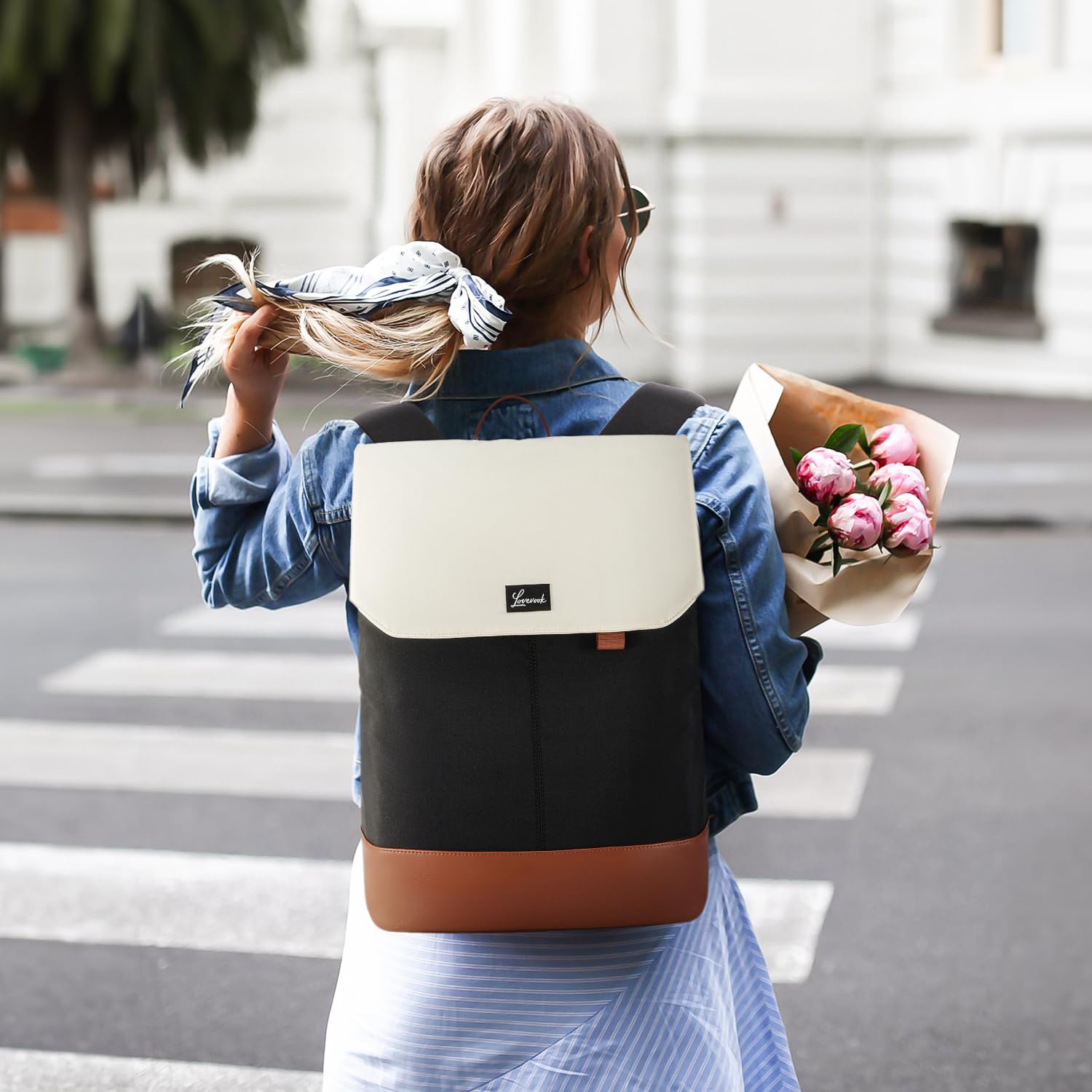 LOVEVOOK Rucksack Damen, Groß Wasserdichter Laptop Daypack Reiserucksack Arbeitstasche Elegant mit 15,6 Zoll Laptopfach, Schulrucksack Business Travel Backpack Women für Uni Reise Büro Alltag, Schwarz