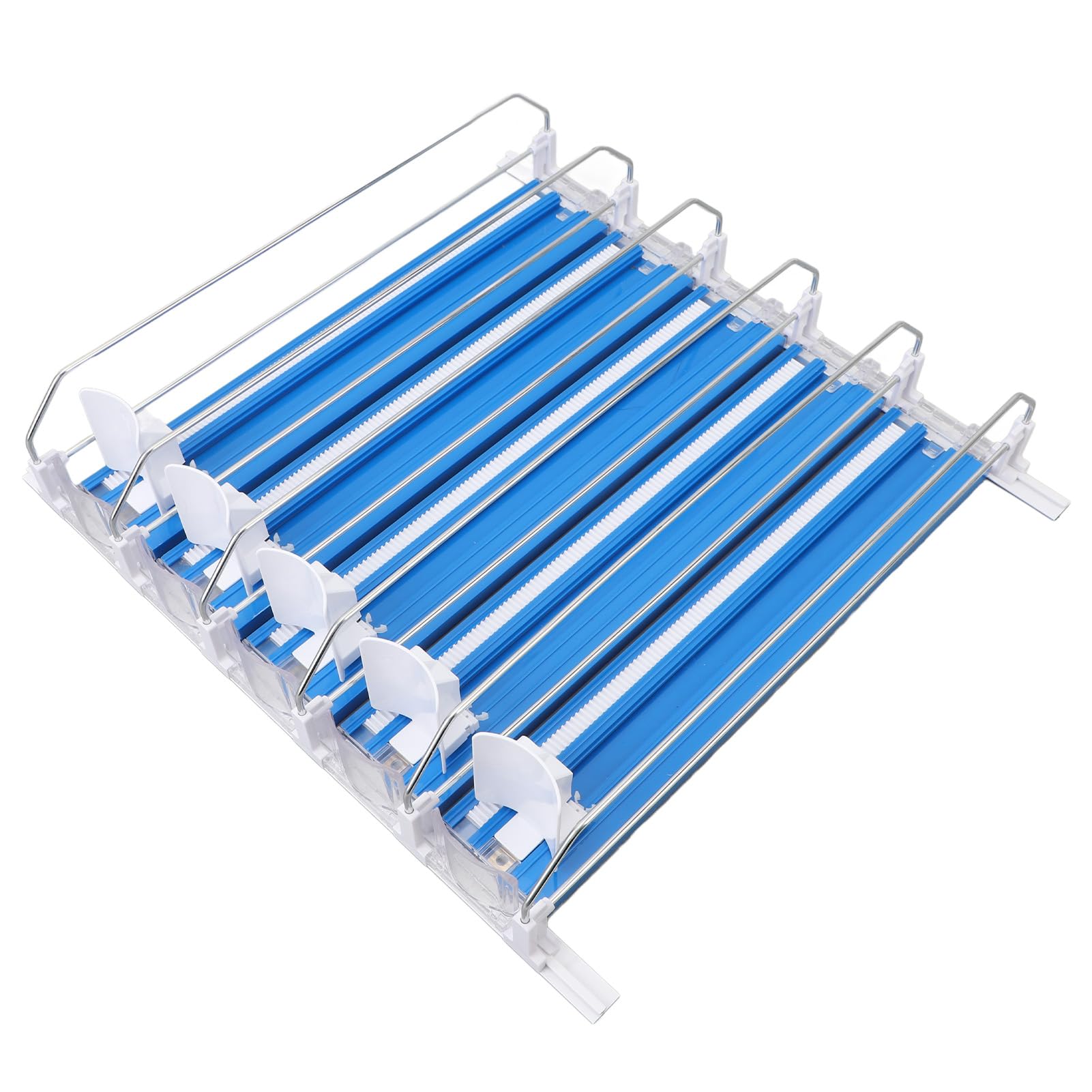 Organizer per bevande da 5 pezzi per frigorifero, dispenser per lattine di soda a spinta automatica, di scorrimento automatico per bottiglie d'acqua in lattine di birra, divisori (Blu)