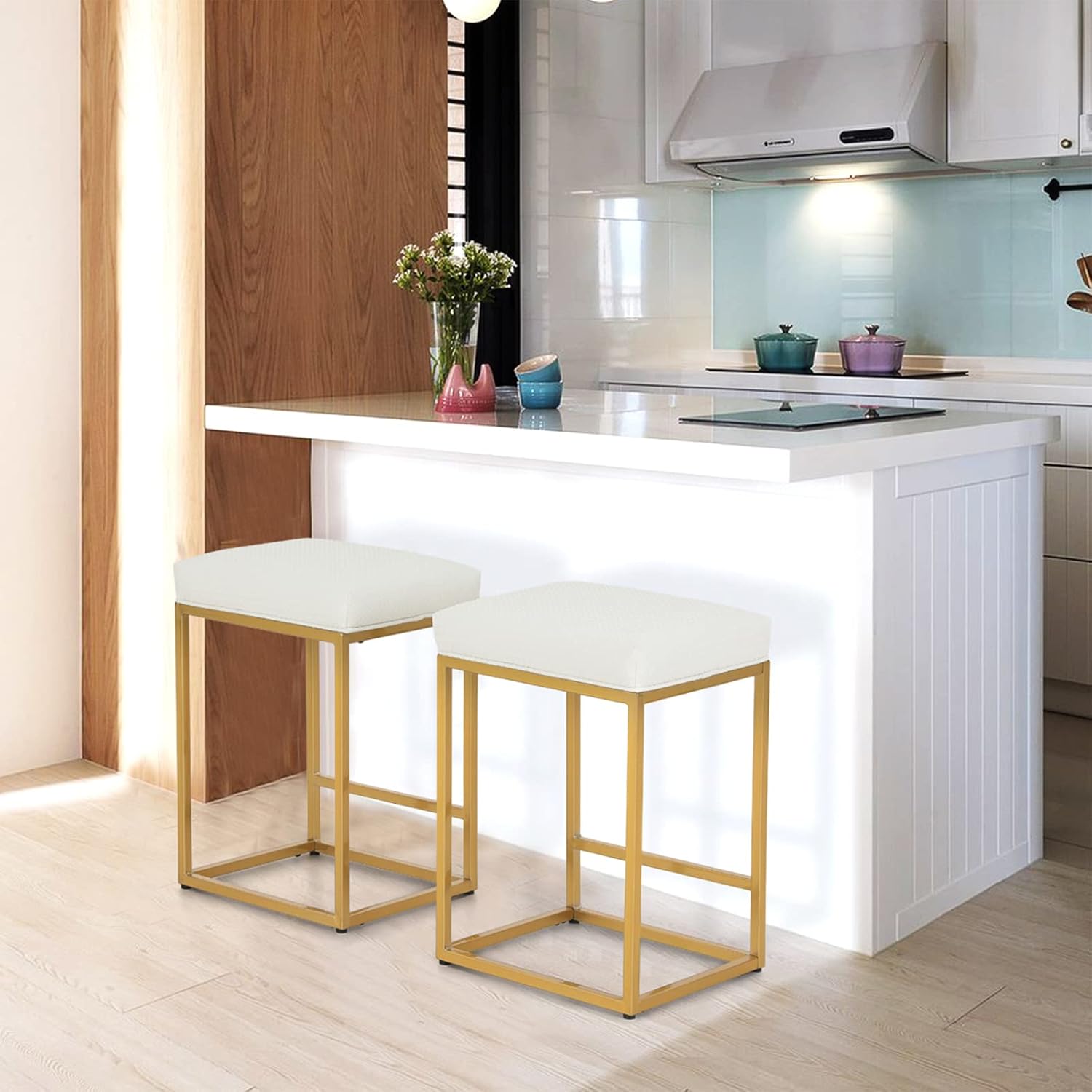 ALPHA HOME Bar Stools Set of 2, Metal Counter Height Bar