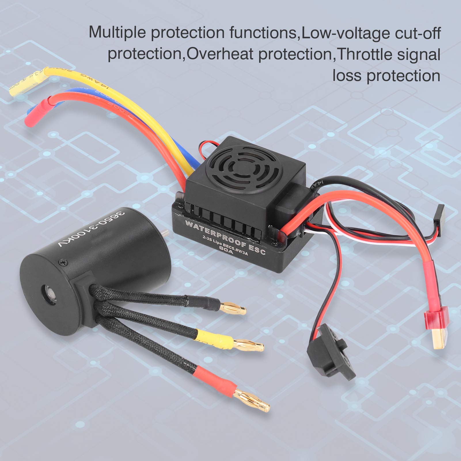 3650 Set di parti ESC senza spazzole per motore brushless impermeabile 3100KV 60A per auto RC 1/10
