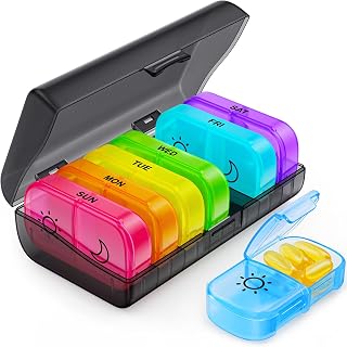 Weekly Pill Organizer 7 Day 2 Times a Day, FULLOT Pill Box & 7 Daily AM PM Pill Cases with Easy Retrieving and Refilling Design, Increased Capacity for Pills/Vitamin/Fish Oil/Supplements