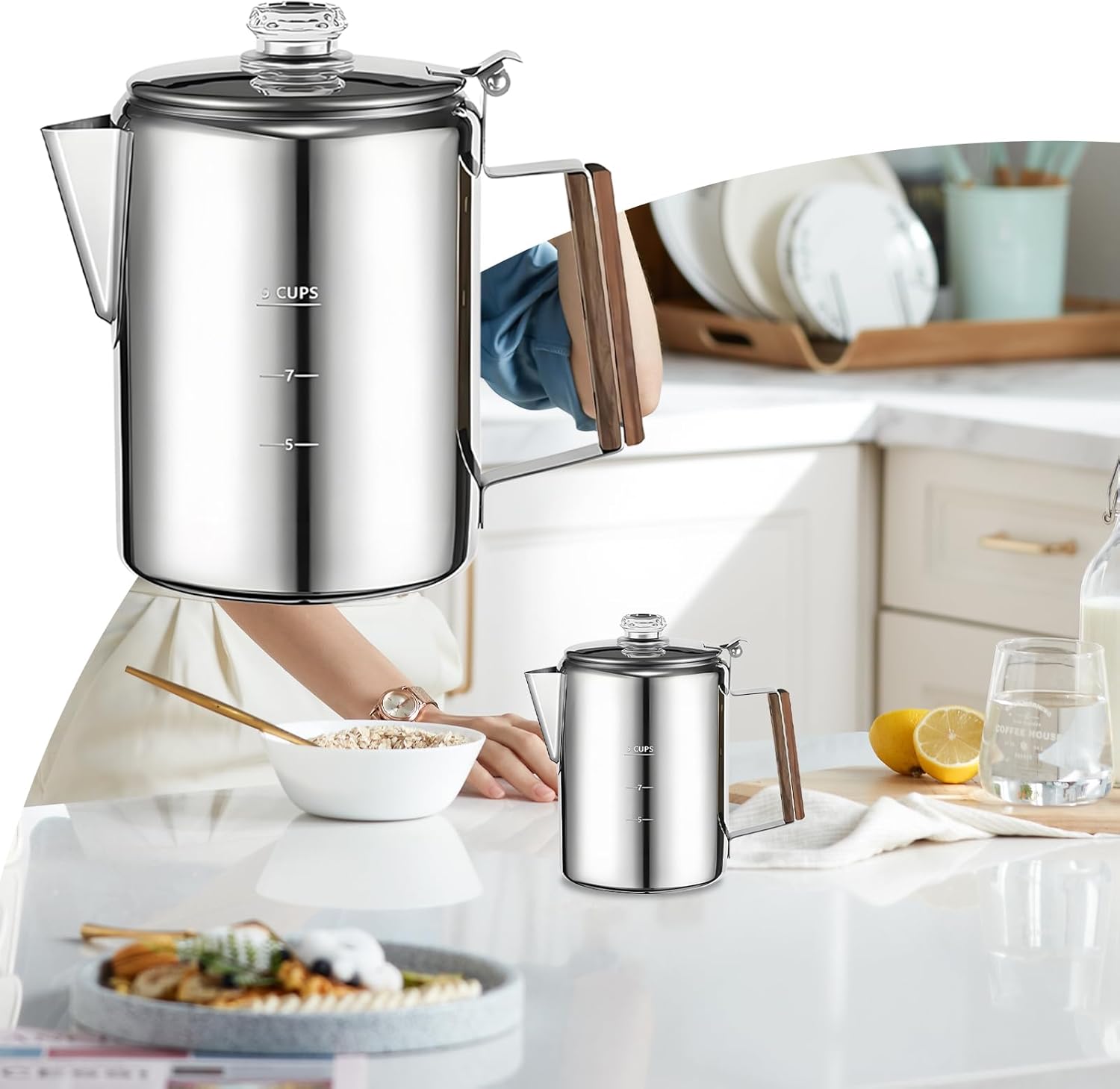 Coffee Maker - Percolator Coffee Pot Portable Coffees Maker Percolator With Compact Vintage Design For Beach Family Friends Gatherings Home Outdoor Travel Kitchen Party Use