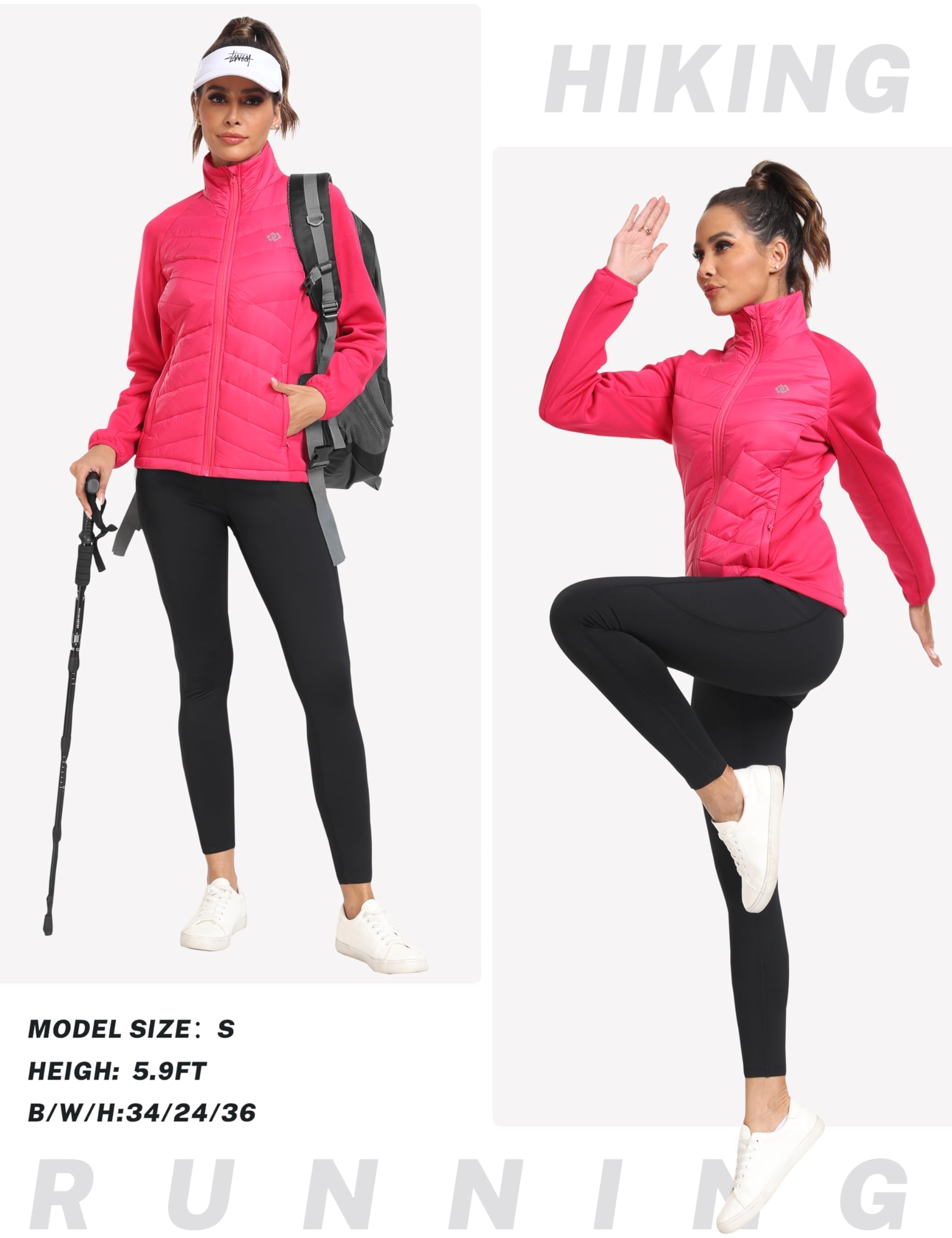 MoFiz Doudoune Femme Legere Veste Matelassée Blouson Veste Polaire Femme Chaude de Sport Randonnée avec Zip