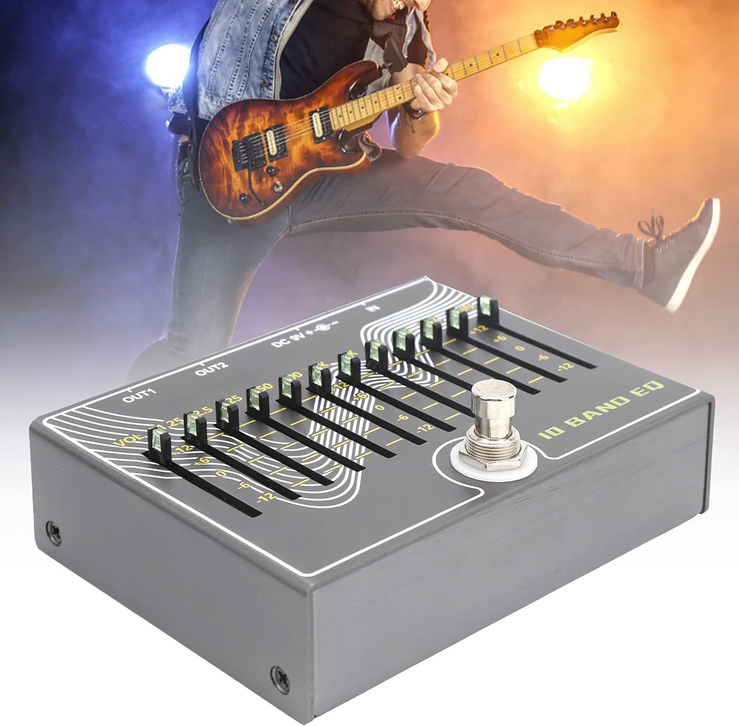 DC 9 V Portable 10 Bandes égaliseur True Bypass Design Guitare égaliseur Instrument de Musique Fournitures 300mA