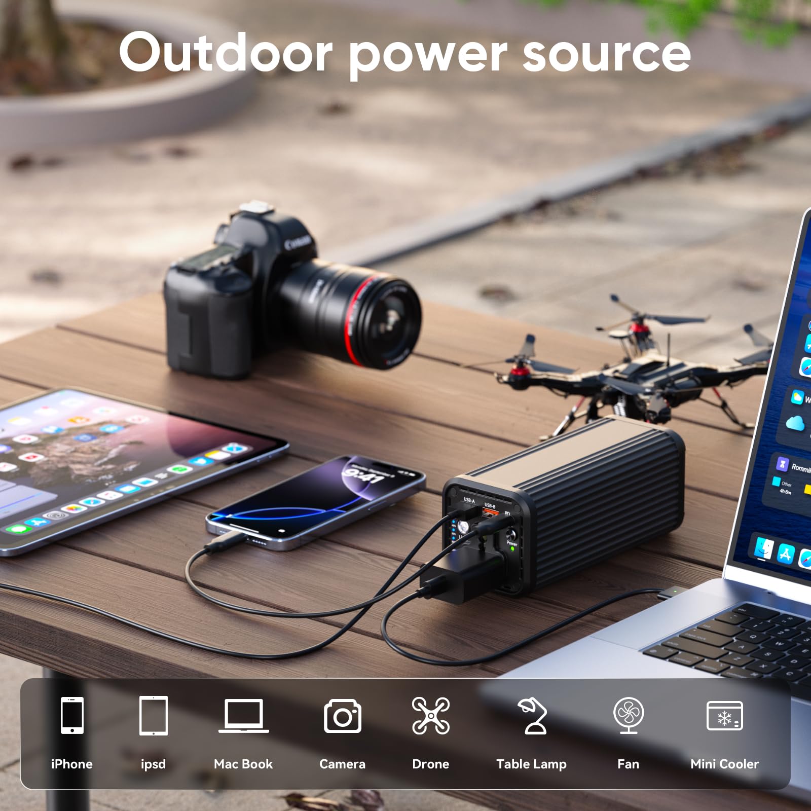 Power bank portatile per laptop, 27000 mAh 100 W AC, caricabatterie esterno PD 65 W a doppia via, ricarica rapida per MacBook Air, iPad, iPhone, Dash Cam, campeggio, viaggi, N22