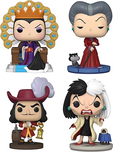 Funko Pop! Disney Villains - Juego de 4 figuras malvada reina en el trono (Deluxe), Capitán Hook, Cruella de Vil y Lady Tremaine