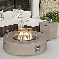 Vista 18 de COSIEST mesa de fogata a propano para exteriores de 35 pulgadas cuadrada de arenisca con protector contra el viento y mesa lateral, certificada