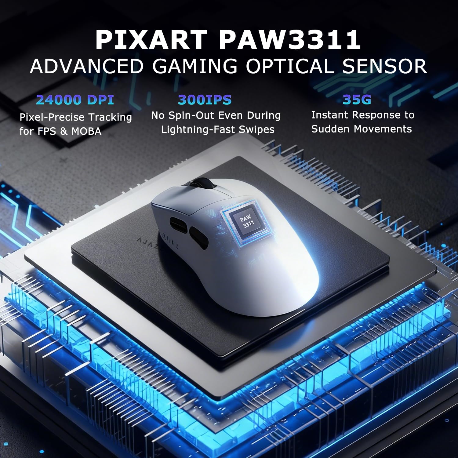 AJ179 V2 Mouse da gioco wireless, Tri-Mode 2.4G/Bluetooth/Wired, batteria 800mAh all'interno di un guscio ultraleggero da 61 g, 24000 DPI, 6 pulsanti programmabili, ergonomici per destrorsi, memoria