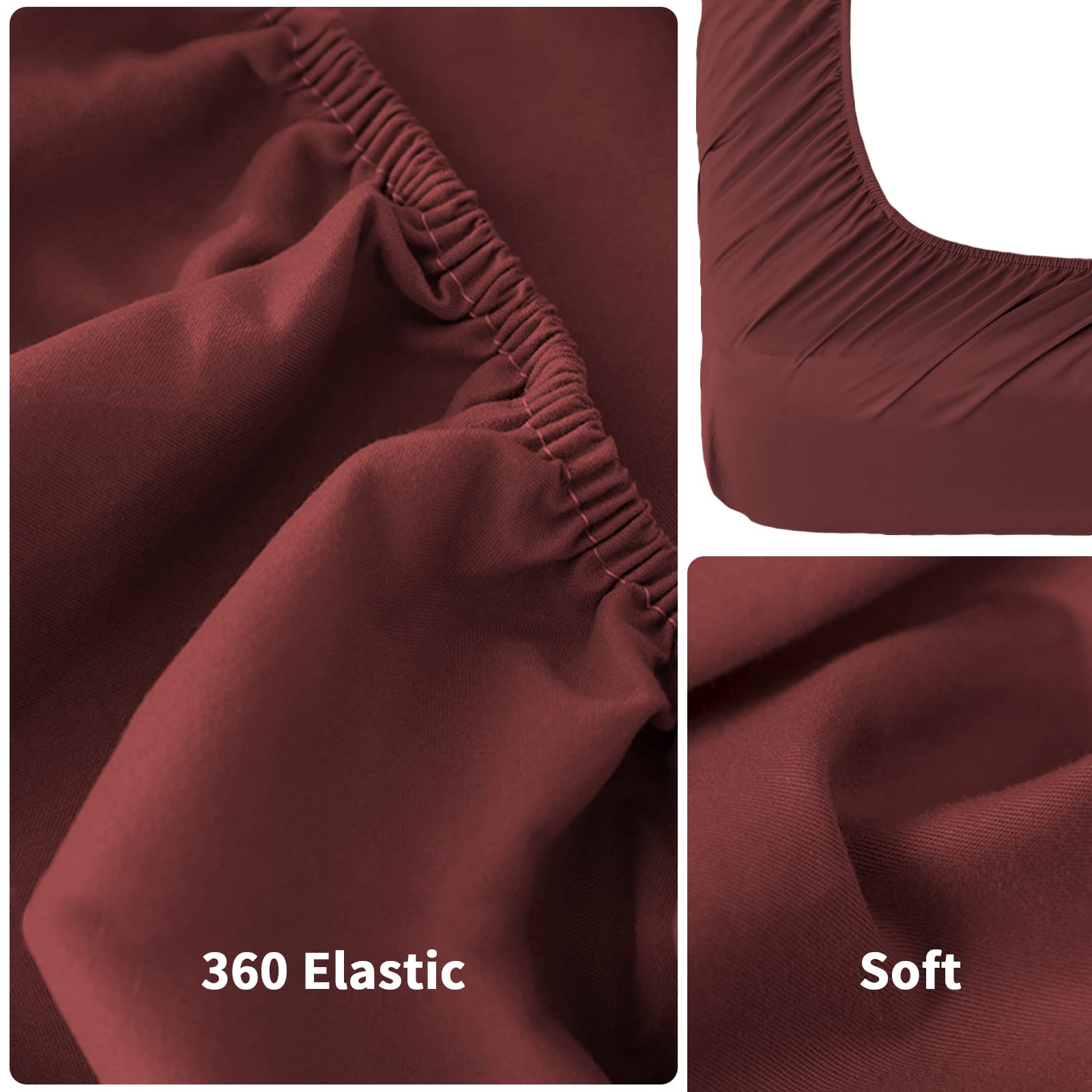 Poligino Lenzuola Matrimoniali 160 - Completo Lenzuola 4 Pezzi in Microfibre - Lenzuolo con Angoli - Lenzuola Sopra - 2 Federa 50x80 - Lenzuola Matrimoniali 160x190/200cm Bordeaux