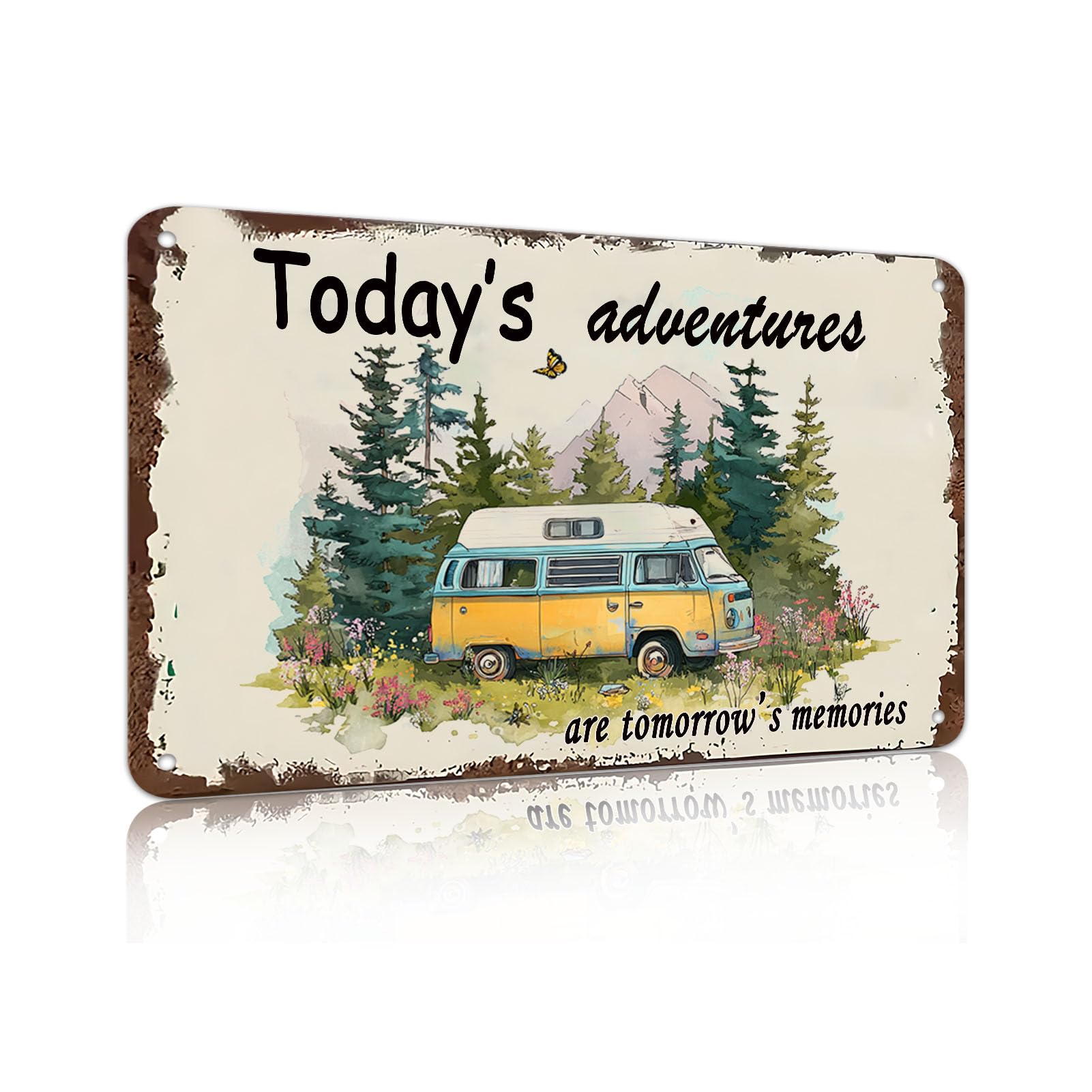 Today's Adventures are Tomorrow's Memories Camper Accessories Decor Metal Tin Sign for Inside Metal Signs Farmhouse Rustic Indoor Outdoor Poster 8x12 Inch (25136)