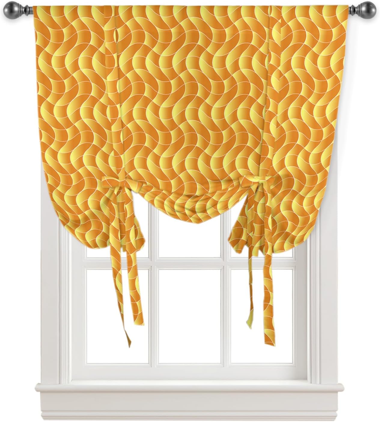 SEVENBABU Tie Up Curtains for Windows 52 Wide Tie Up Curtains Polyester Tie Up Valance Ombre Retro Ripple Teal Balloon Window Shade Curtains for Kitchen Bathroom Small Windows 52"x63"