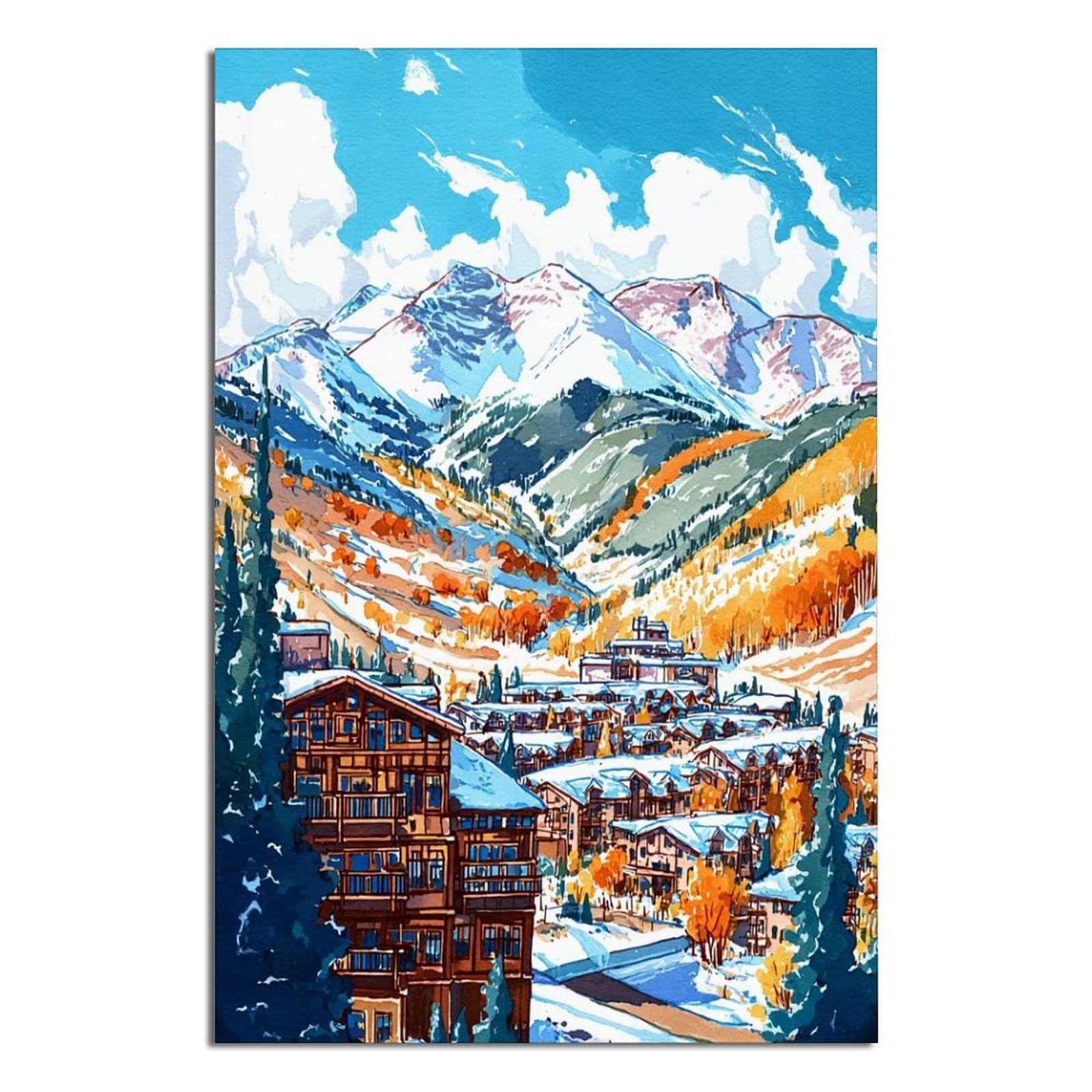 Telluride Ski Poster 20x30inch(50x75cm) Vintage Watercolor Canvas Art
