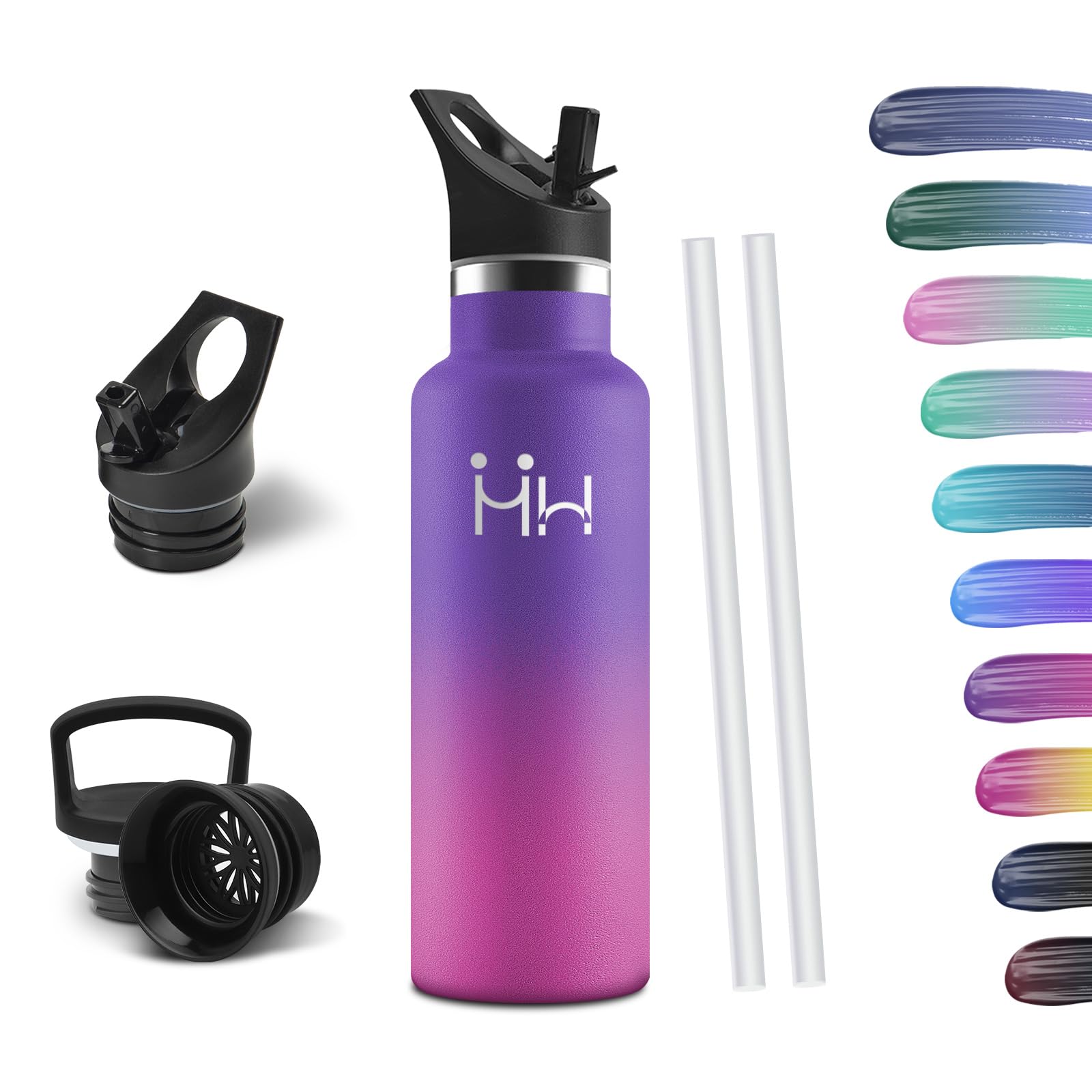 HoneyHolly Thermosflasche, 500ML BPA-Frei, Trinkflasche Edelstahl, Auslaufsichere Isolierflasche Doppelwandig, Wasserflasche Edelstahl, Thermoskanne, mit Strohhalm, Trinkflasche Kohlensäure Geeignet