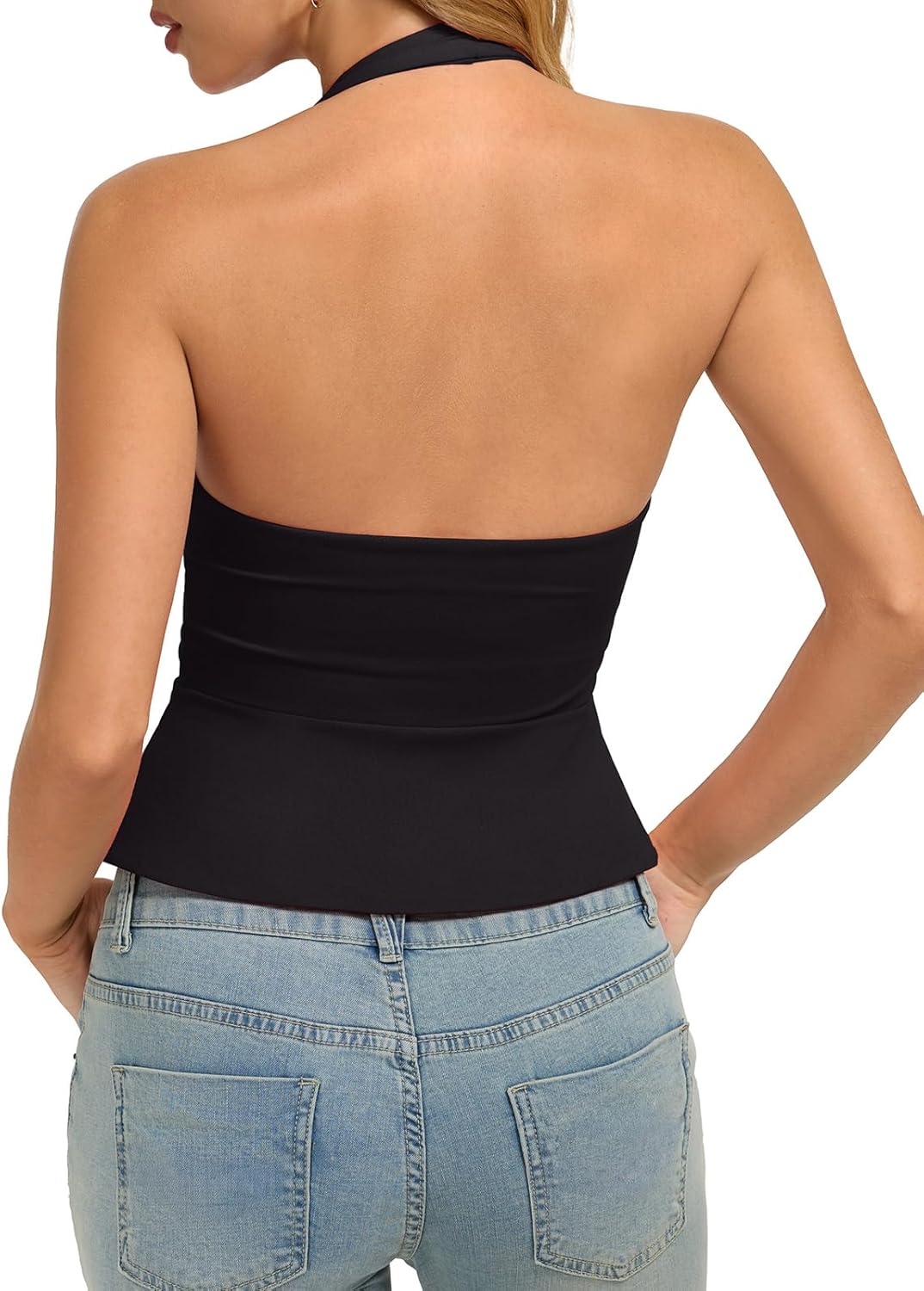 REORIA Women's Halter Front Open Tops Backless Sleeveless Slit Crop Tank Vest Y2K Going Out Club 2026 Outfits - Image 4