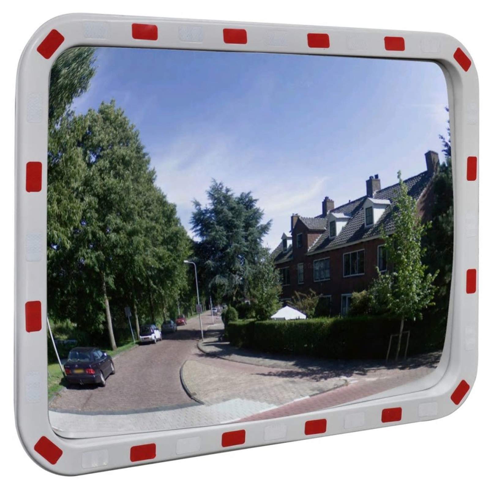 Espejo de tráfico Convexo Prueba de la Intemperie Espejo de Seguridad Espejo de vigilancia Espejo panoramico para garajes confusos, entradas a Patios Cuadrado 40×80 cm con reflectores