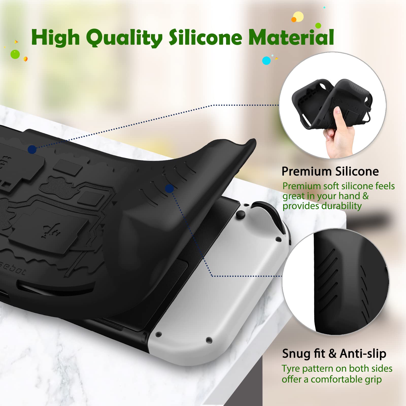 FINTIE Funda de Silicona Compatible con Nintendo Switch OLED (2021) con 3 Ranuras para Tarjetas de Juego - Suave Antichoque Antideslizante,