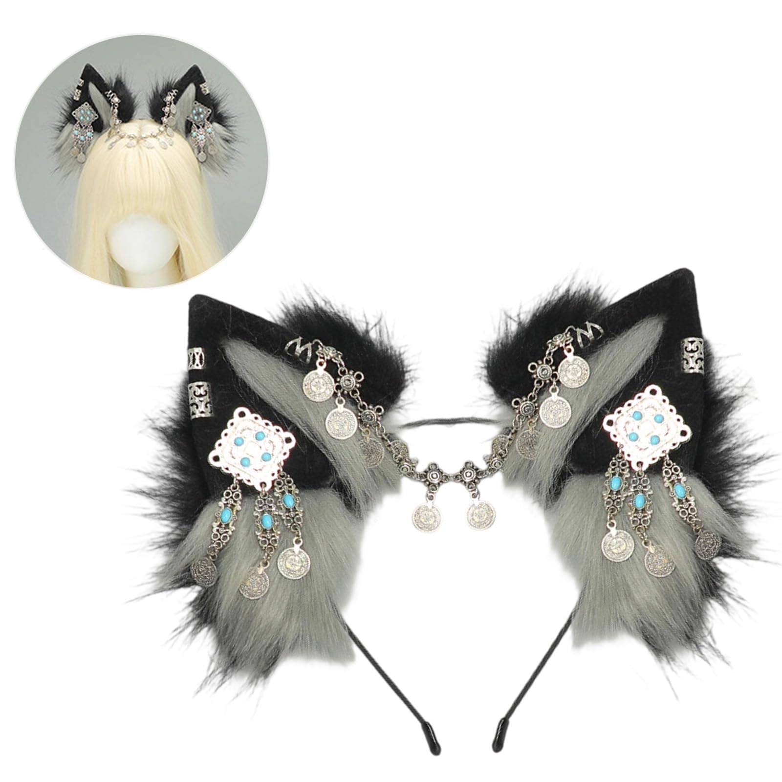 MICFENY Practical Furry Plush Cosplay Wolf Ear Headpiece Halloween Headbands For Roleplay And Festival Gatherings