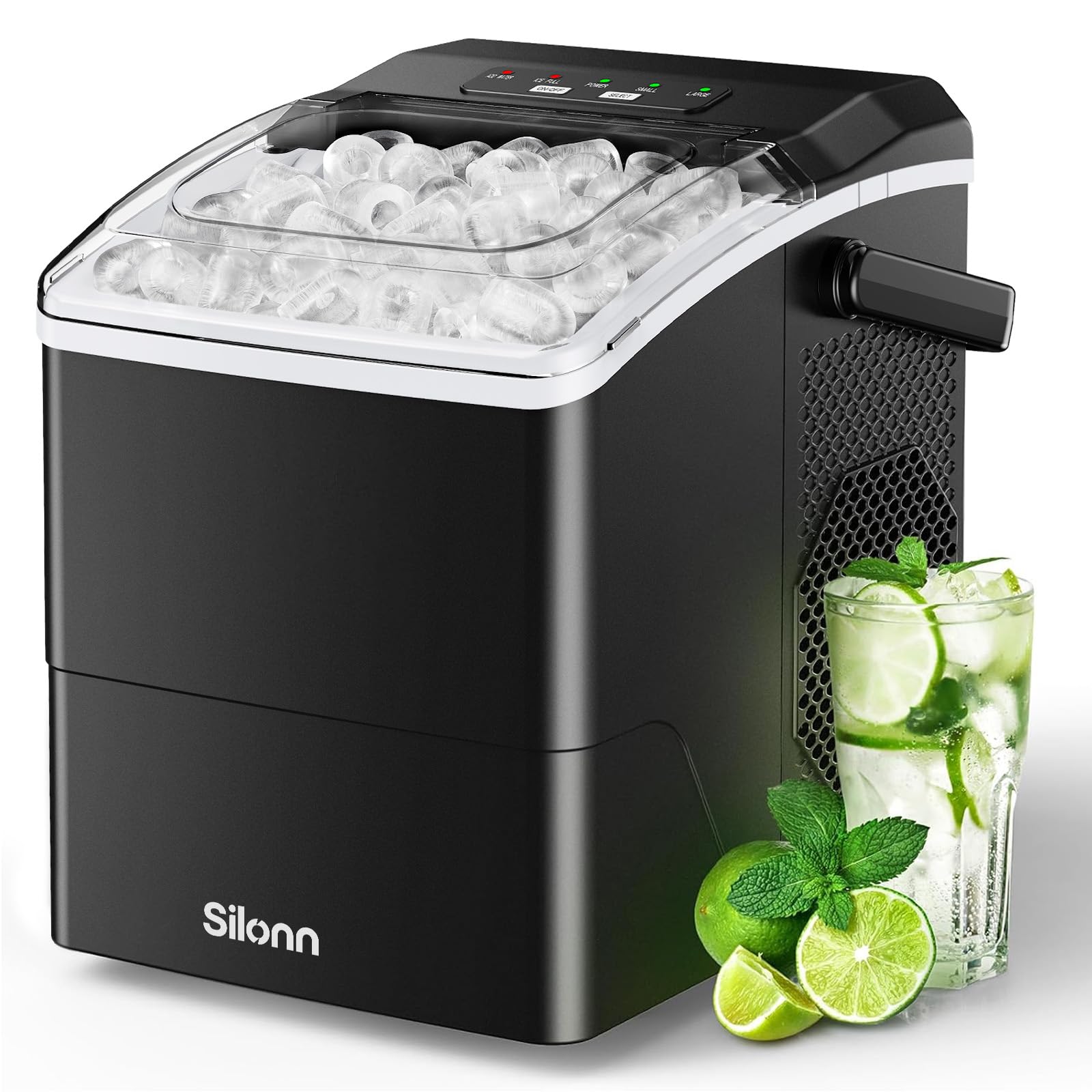 Silonn Countertop Ice Maker, 26 lbs/Day Fast Ice in 6 Mins, Self-Cleaning Compact Ice Machine for Home Kitchen Office Parties, Black | Fridge.com