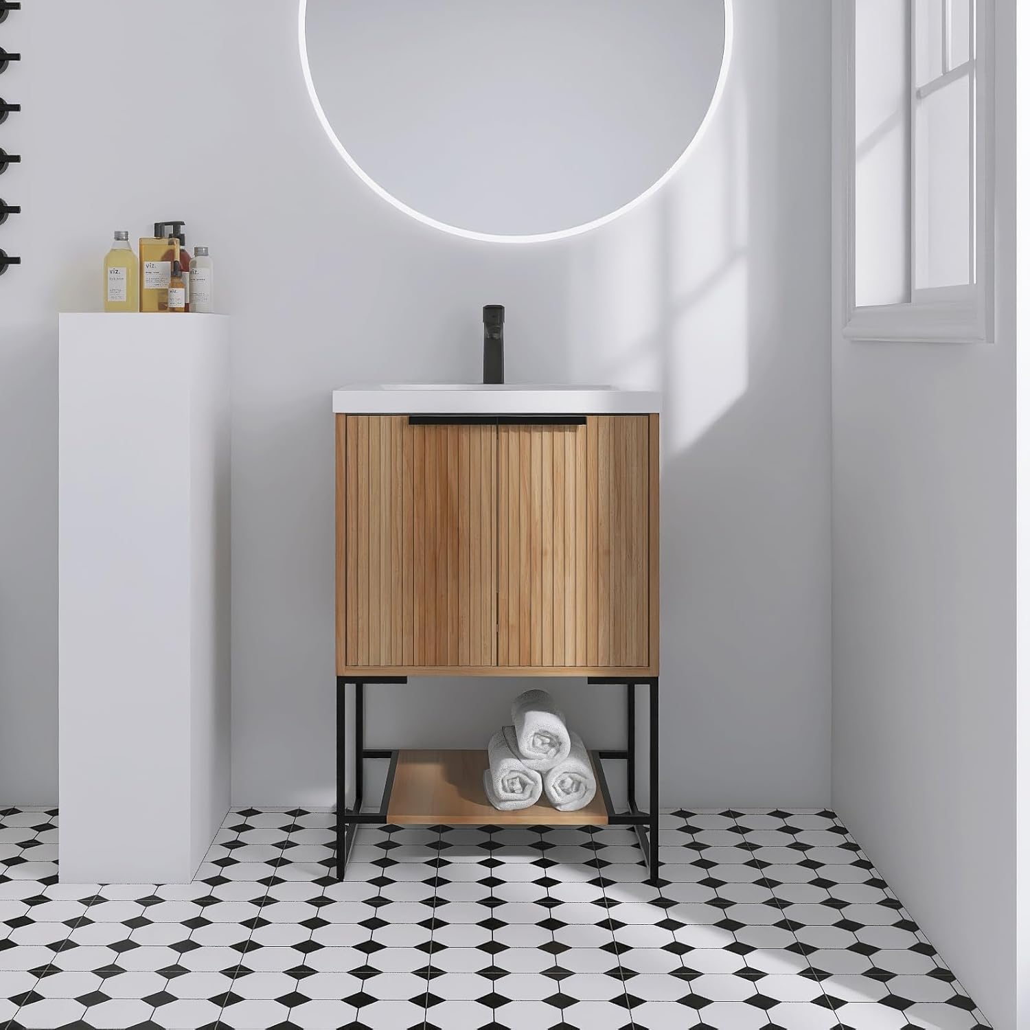24 Inch Bathroom Vanity with Sink,24" Freestanding Bathroom Vanity,Modern Single Sink Vanity Combo,Brown Floor Standing Cabinet Set
