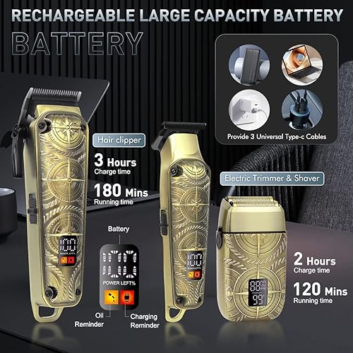 Miniatura 5 de Hatteker Cortadora de pelo profesional para hombres, 3 en 1, recortadora de barba, afeitadoras eléctricas, afeitadora de barba inalámbrica, juego de