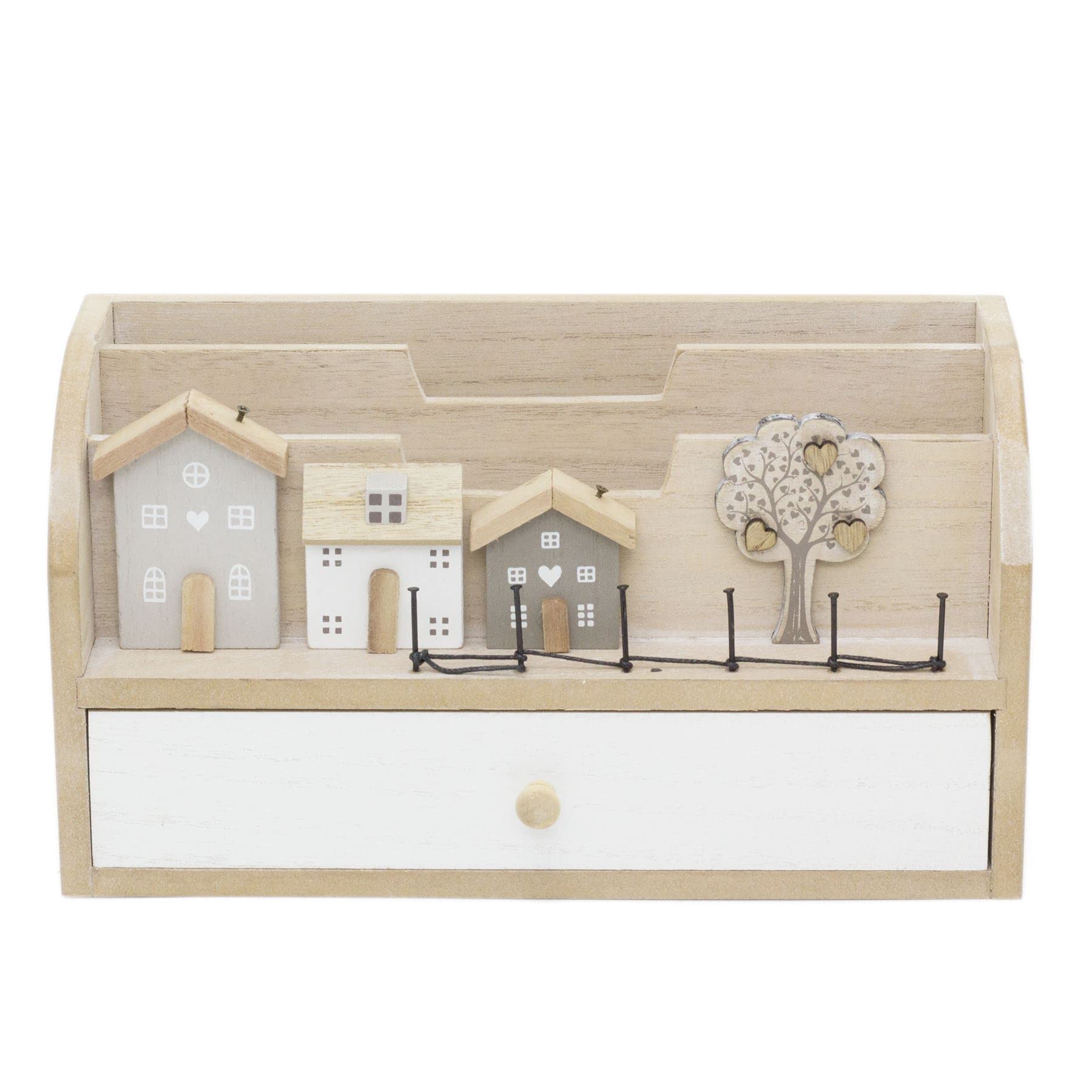 Portalettere in legno shabby chic a forma di casa e albero genealogico, organizer in