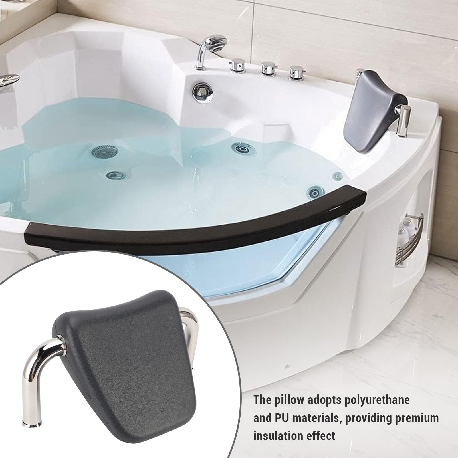 Almohadas Baño SPA, 14,96 X 9,84 X 9,65 Pulgadas, Almohadas Bañera Prueba Agua, Reposacabezas Bañera con Soporte Acero Inoxidable para Hogar, Hotel, Baño, Hidromasaje