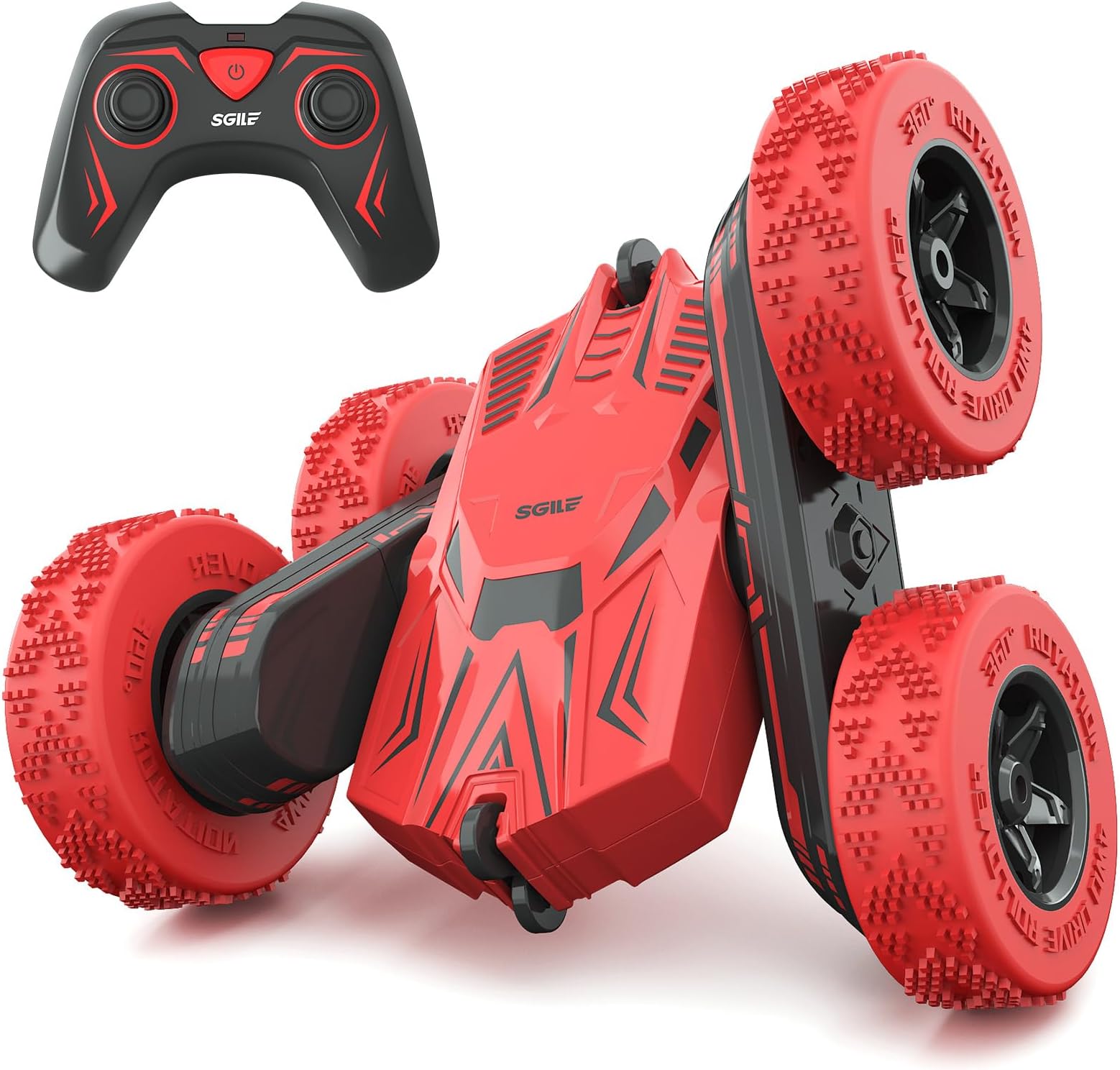 RC Stunt Car Toy Gift, 4WD Remote Control With 2 Sided 360 Rotating for Kids Girls Boys Age 6 7 8 12, Red