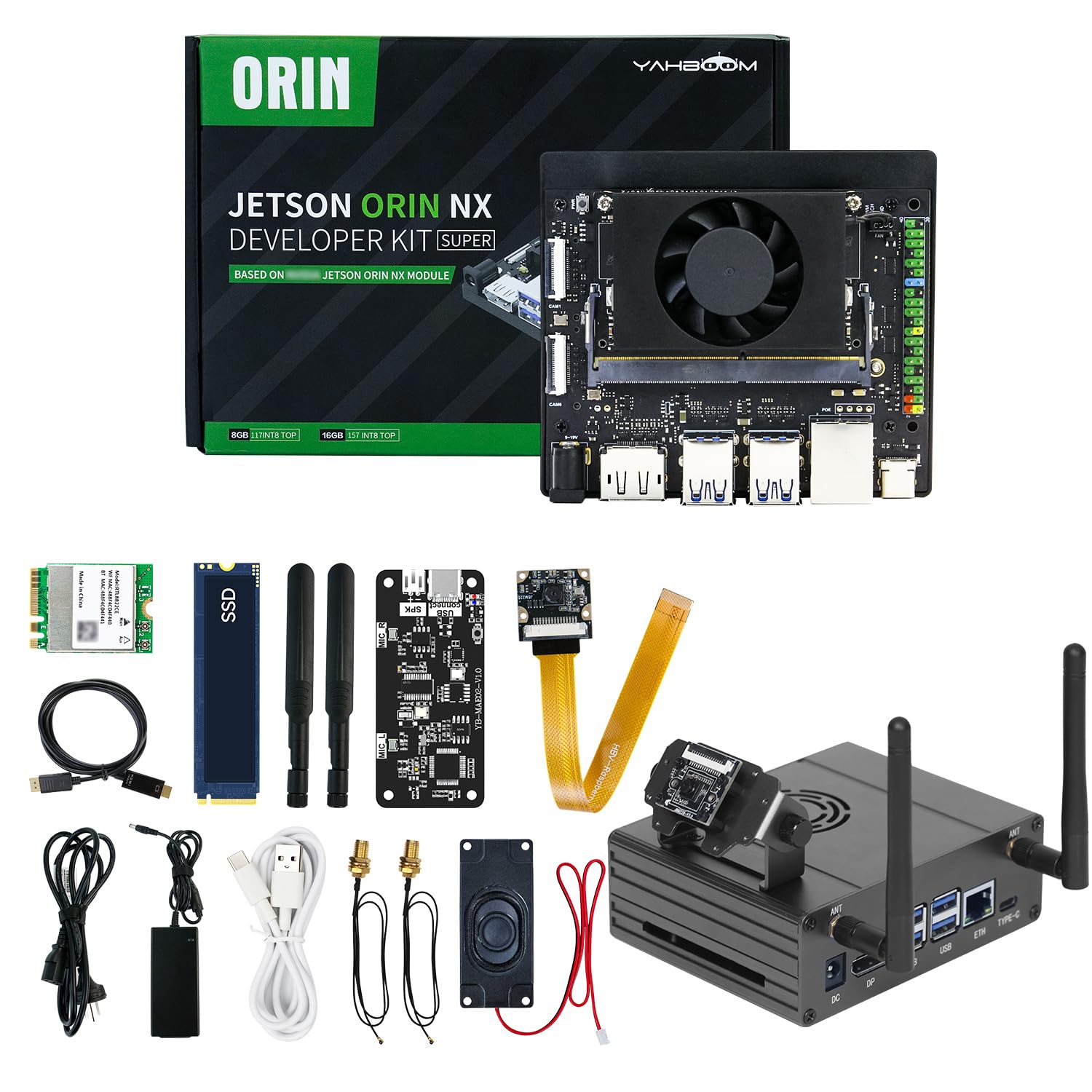 Yahboom Jetson Orin NX Super 157TOPS with AI Large Model Voice Module,IMX219 CSI Camera,256GB SSD,Jetson Aluminum Case for Mechanical Engineers Embedded Edge Systems